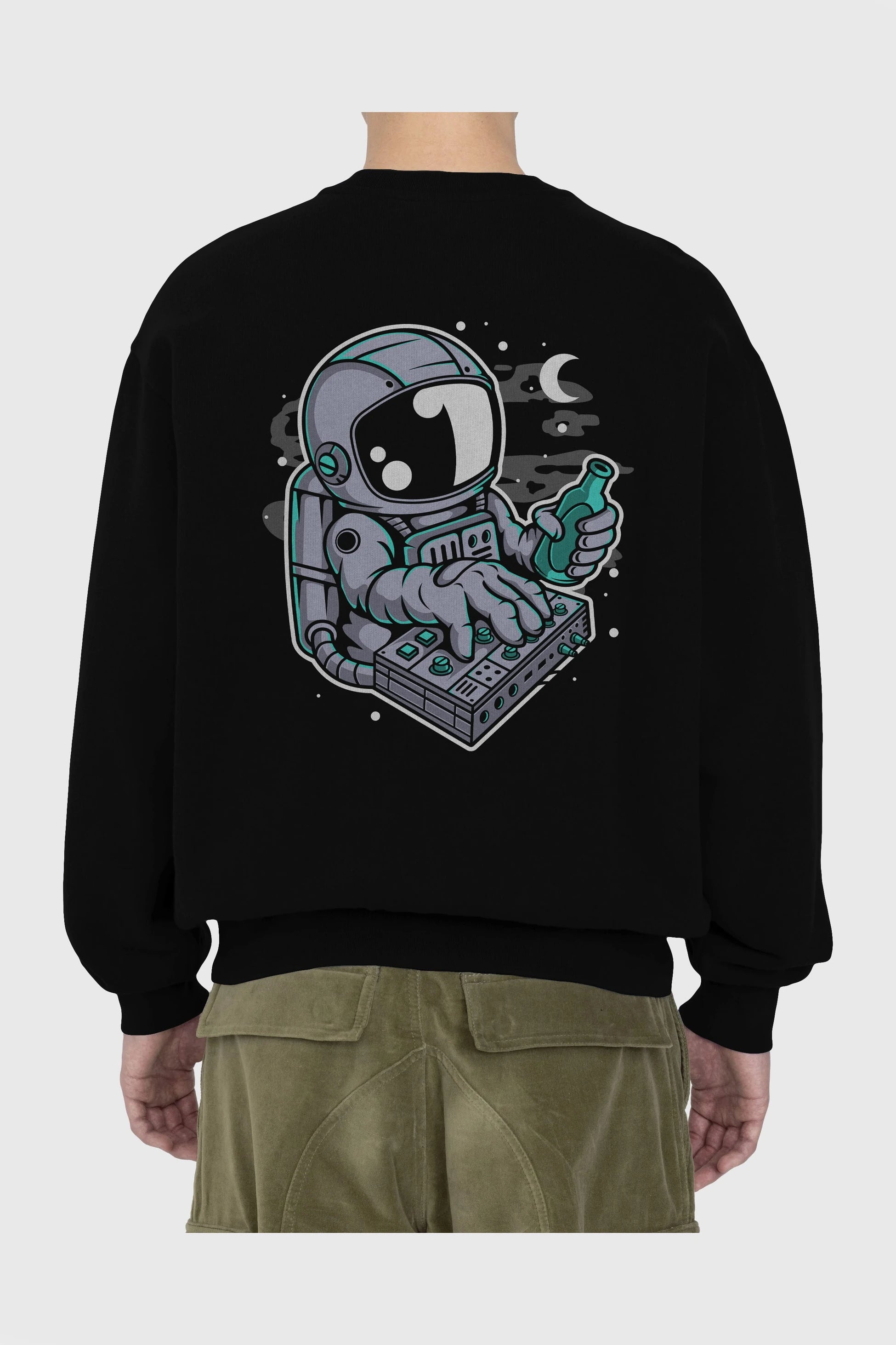 Astronaut Synth Arka Baskılı Oversize Sweatshirt Erkek Kadın Unisex