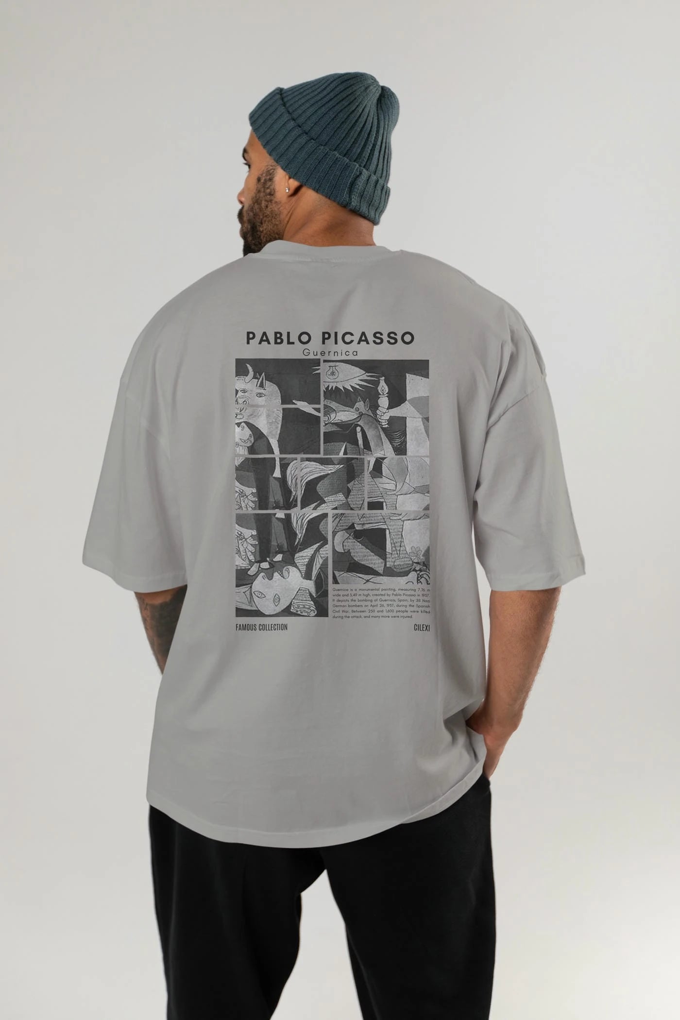 Pablo Picasso Guernica Arka Baskılı Oversize t-shirt Erkek Kadın Bisiklet Yaka Pamuk tişort