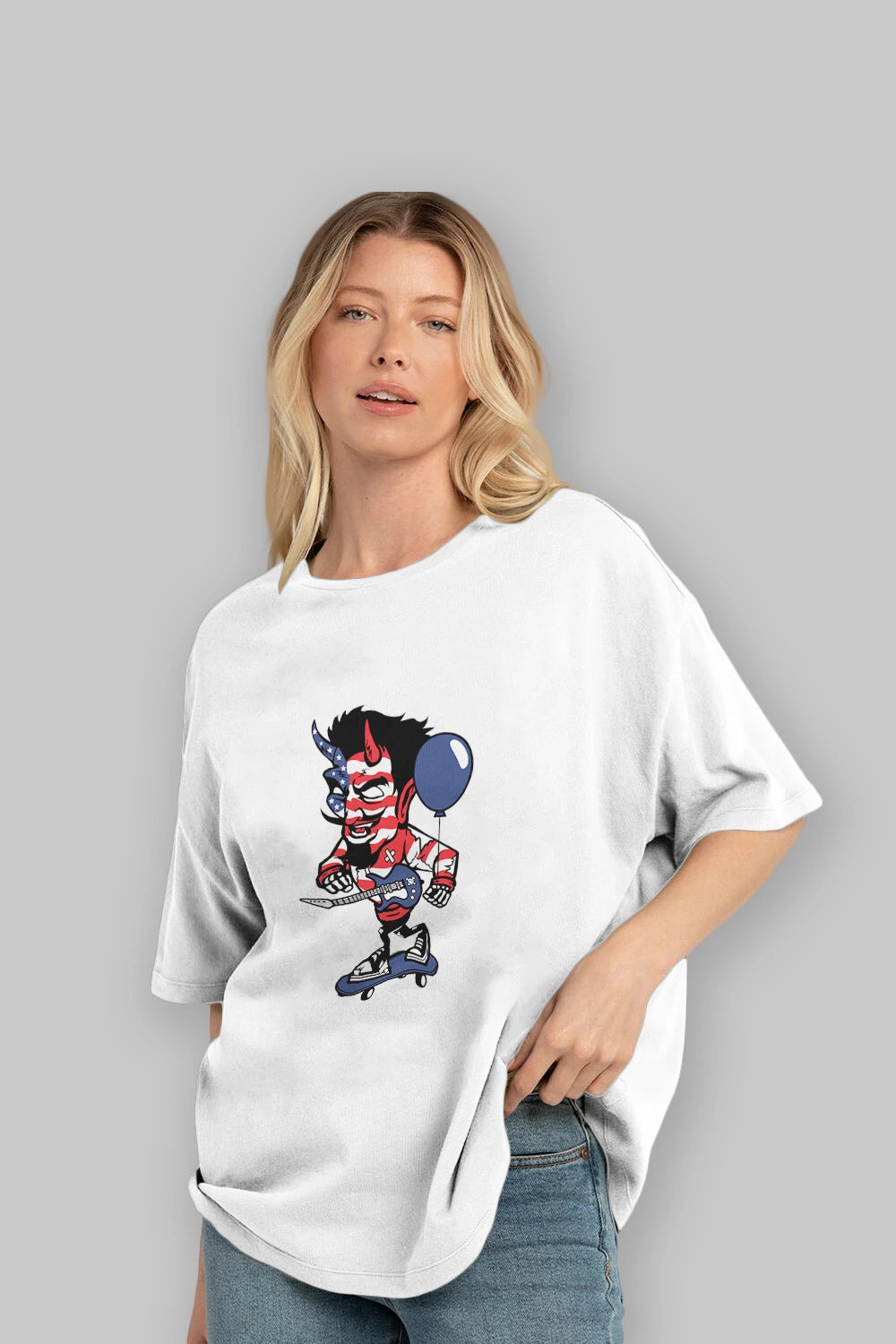 American Devil Skater Ön Baskılı Oversize t-shirt Erkek Kadın Unisex %100 Pamuk tişort