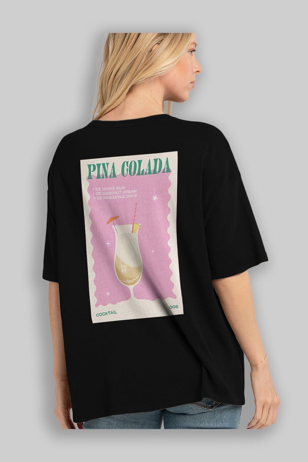 Pina Colada 3 Arka Baskılı Oversize t-shirt Erkek Kadın Unisex %100 Pamuk Bisiklet Yaka tişort