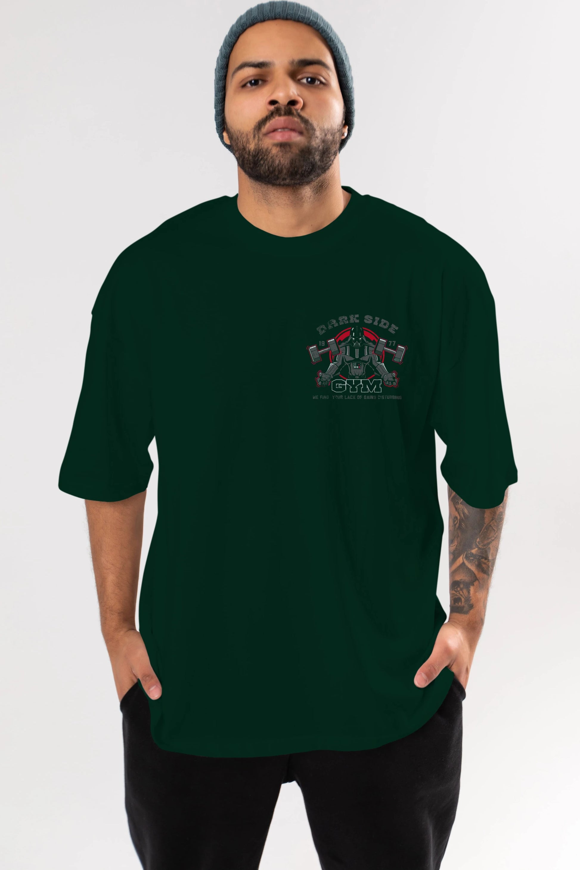 Darth Vader GYM Ön Sol Baskılı Oversize t-shirt Erkek Kadın Unisex %100 Pamuk Bisiklet Yaka tişort