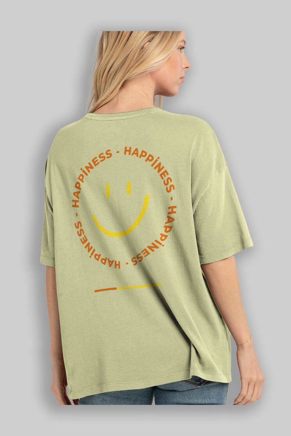 Happiness Smile Yazılı Arka Baskılı Oversize t-shirt Erkek Kadın Unisex