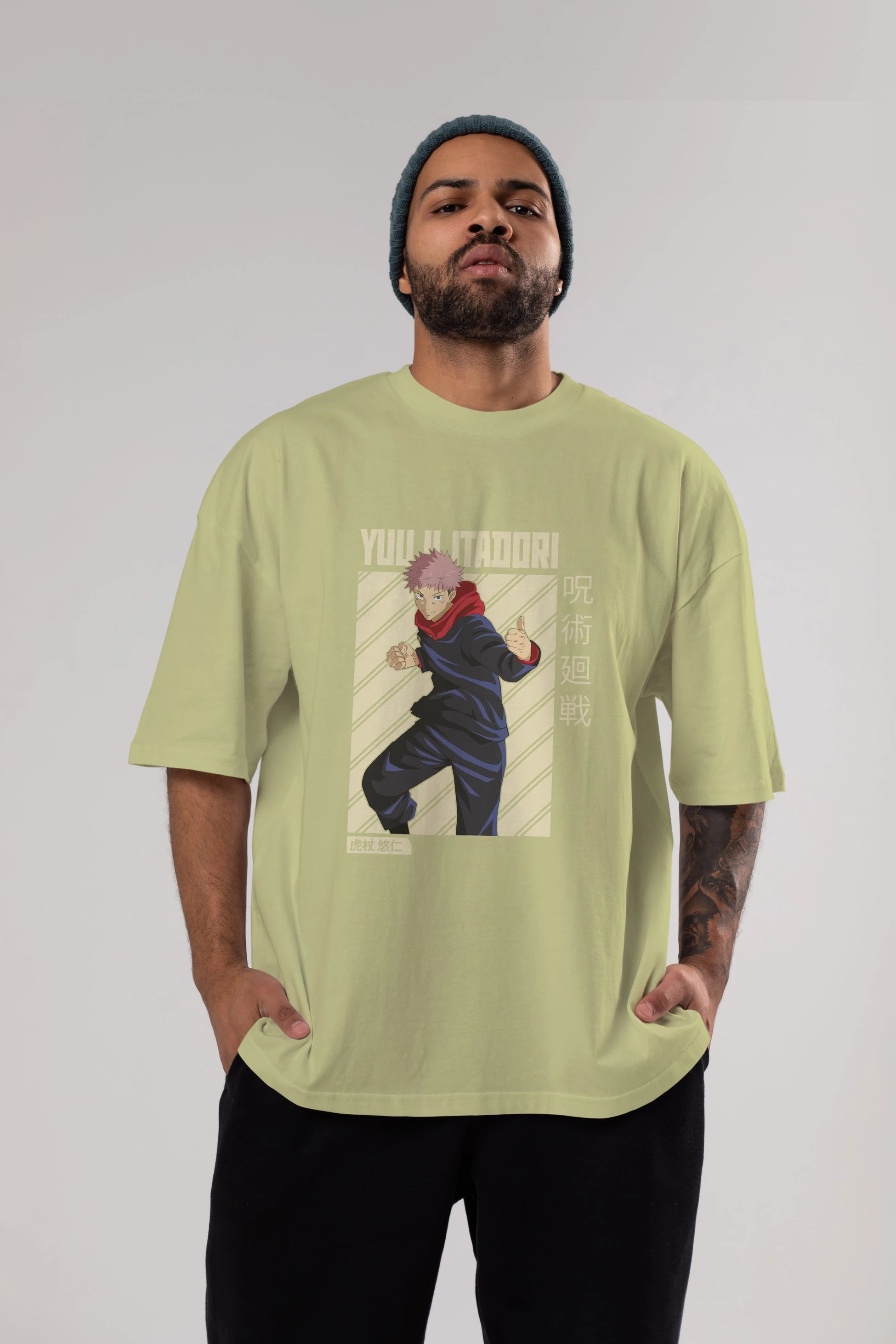 Yuuji Itadori 1 Anime Ön Baskılı Oversize t-shirt %100 pamuk Erkek Kadın Unisex