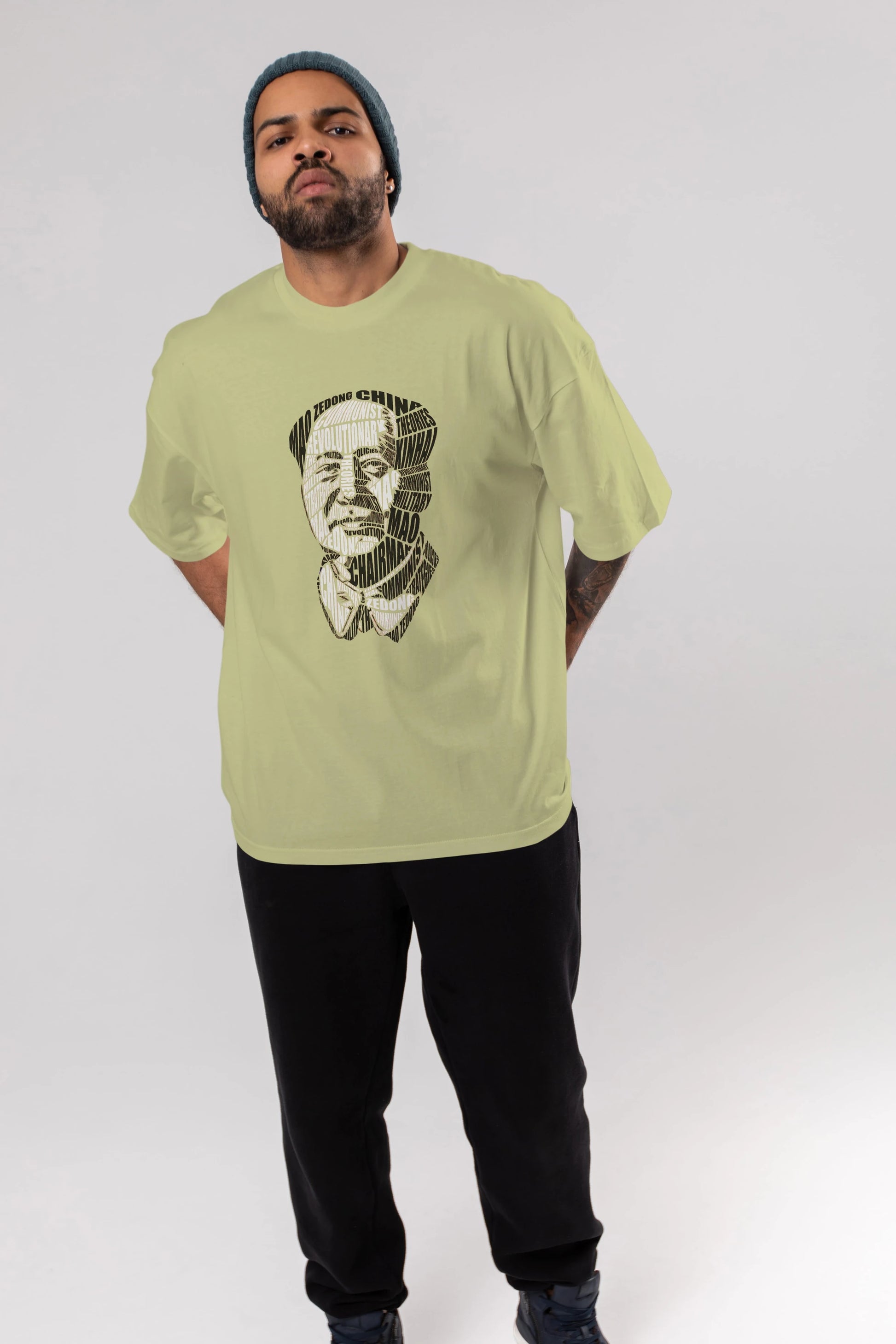 Mao Zedong Calligram Ön Baskılı Oversize t-shirt %100 pamuk Erkek Kadın Unisex