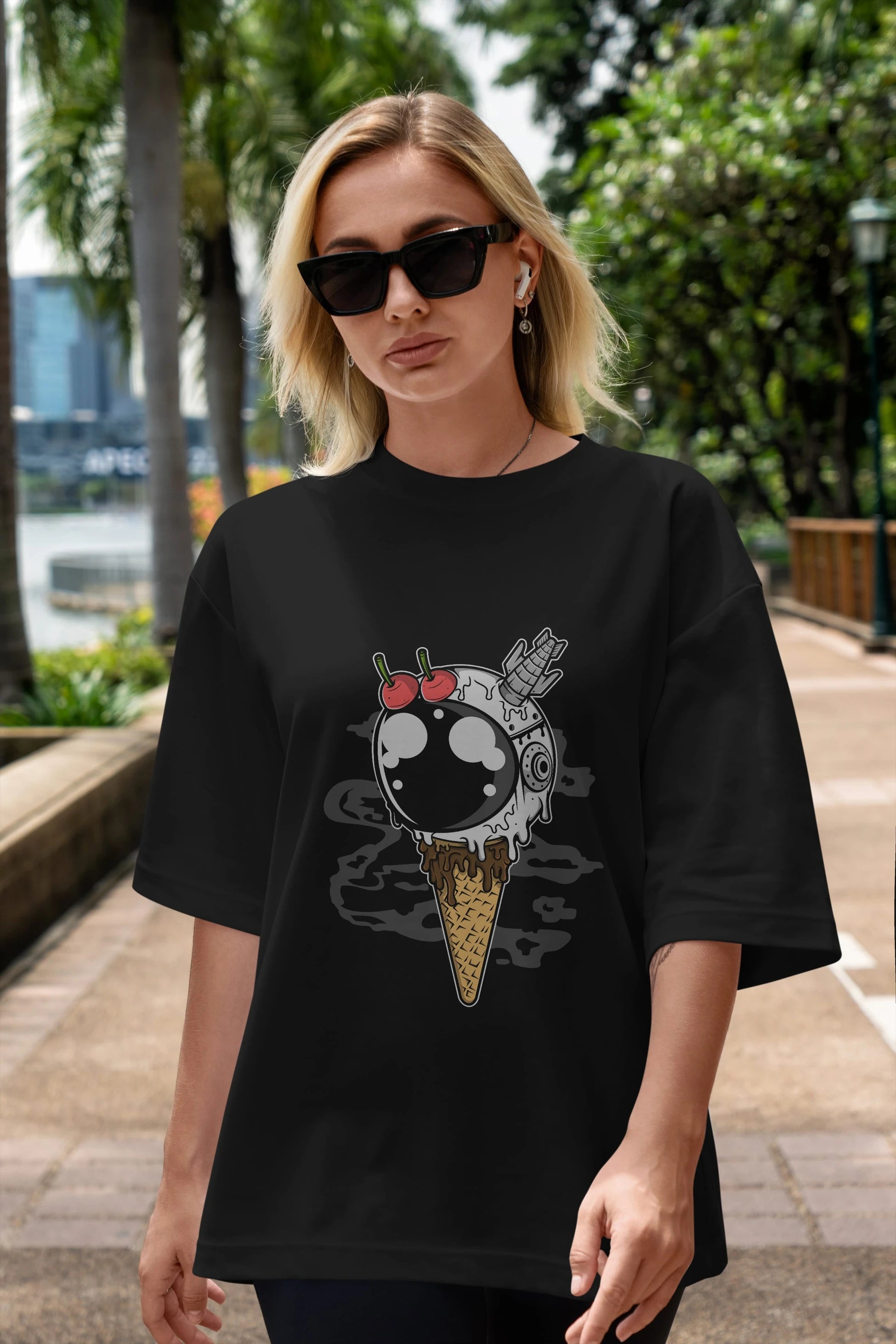 Astronaut Ice Cream Ön Baskılı Oversize t-shirt Erkek Kadın Unisex