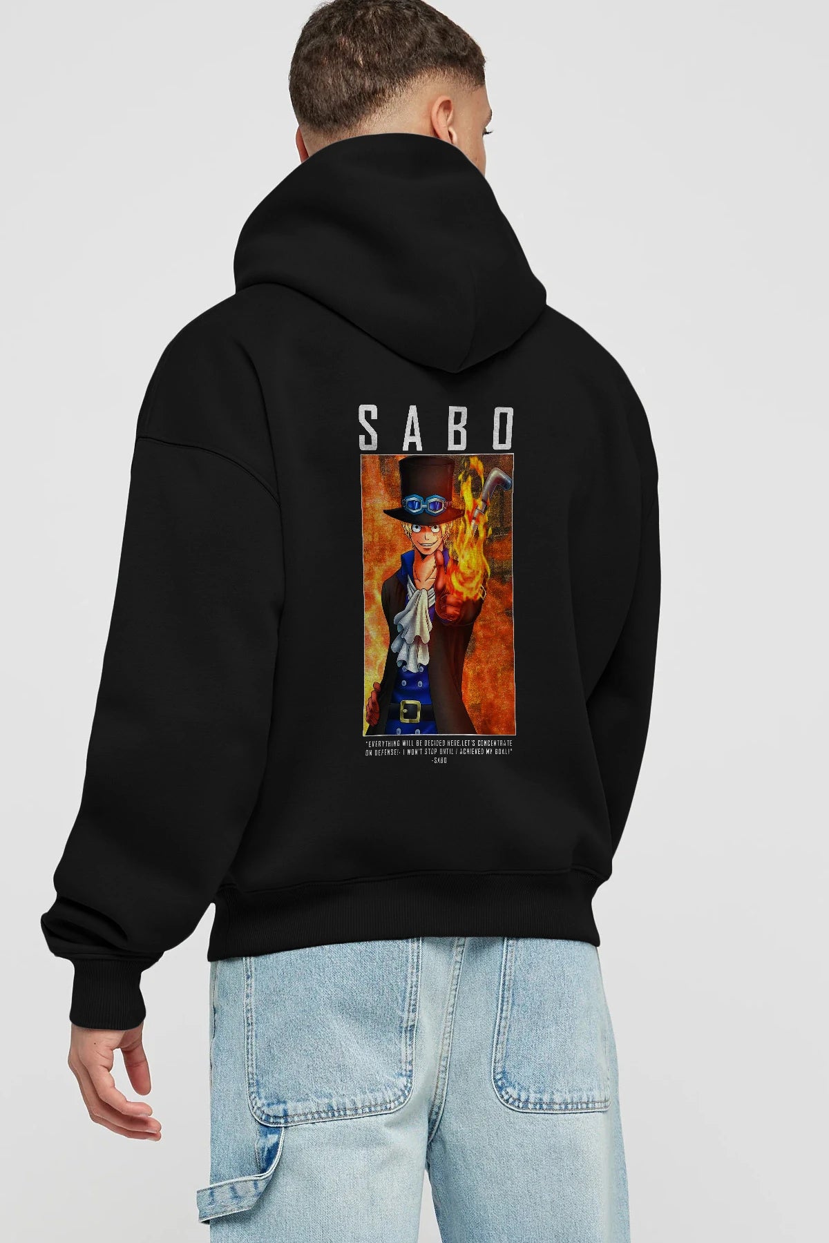 Sabo Anime Arka Baskılı Hoodie Oversize Kapüşonlu Sweatshirt Erkek Kadın Unisex