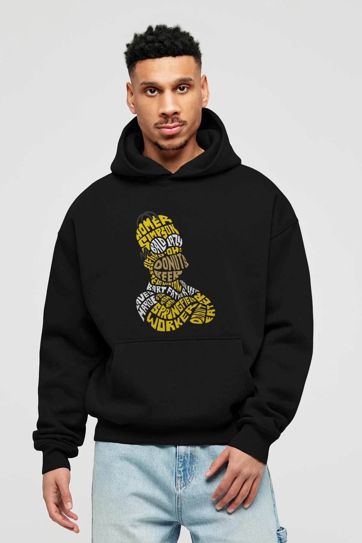 Homer Simpson Ön Baskılı Hoodie Oversize Kapüşonlu Sweatshirt Erkek Kadın Unisex