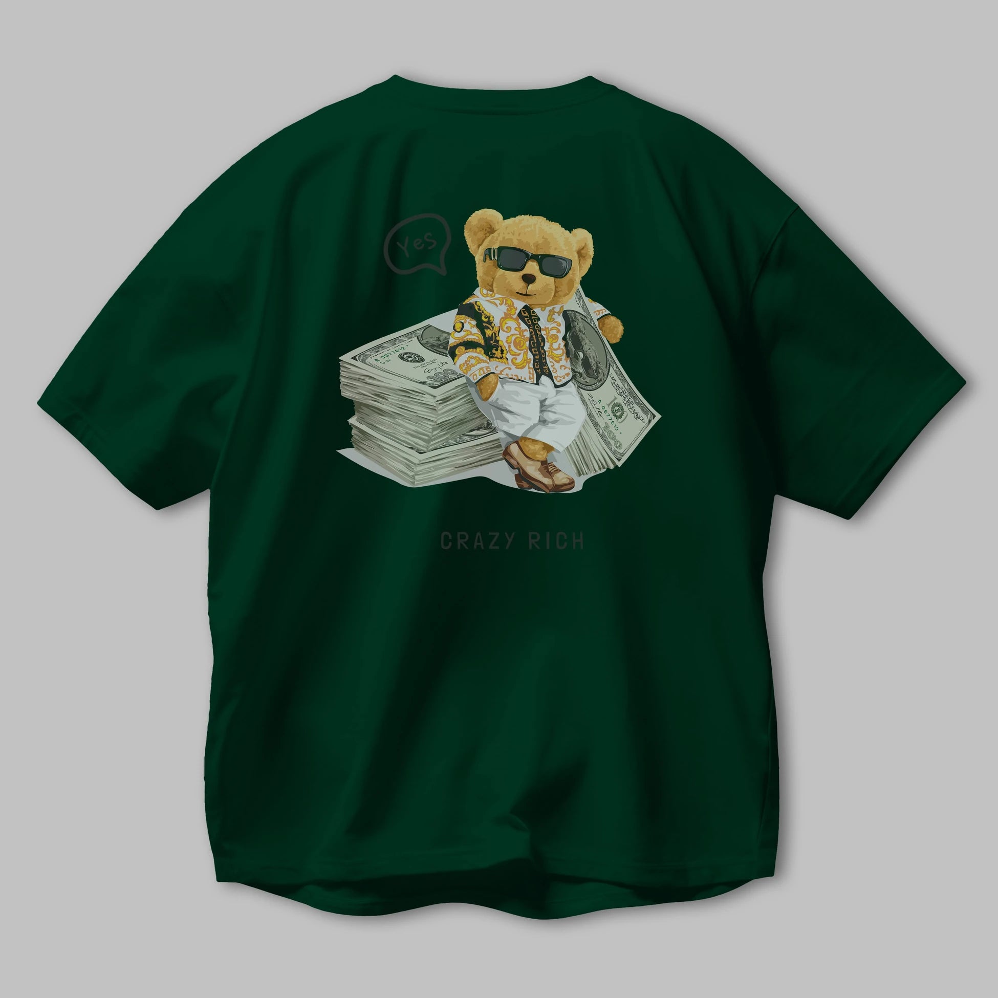 Teddy Bear Crazy Rich Arka Baskılı Oversize t-shirt Erkek Kadın Unisex %100 Pamuk