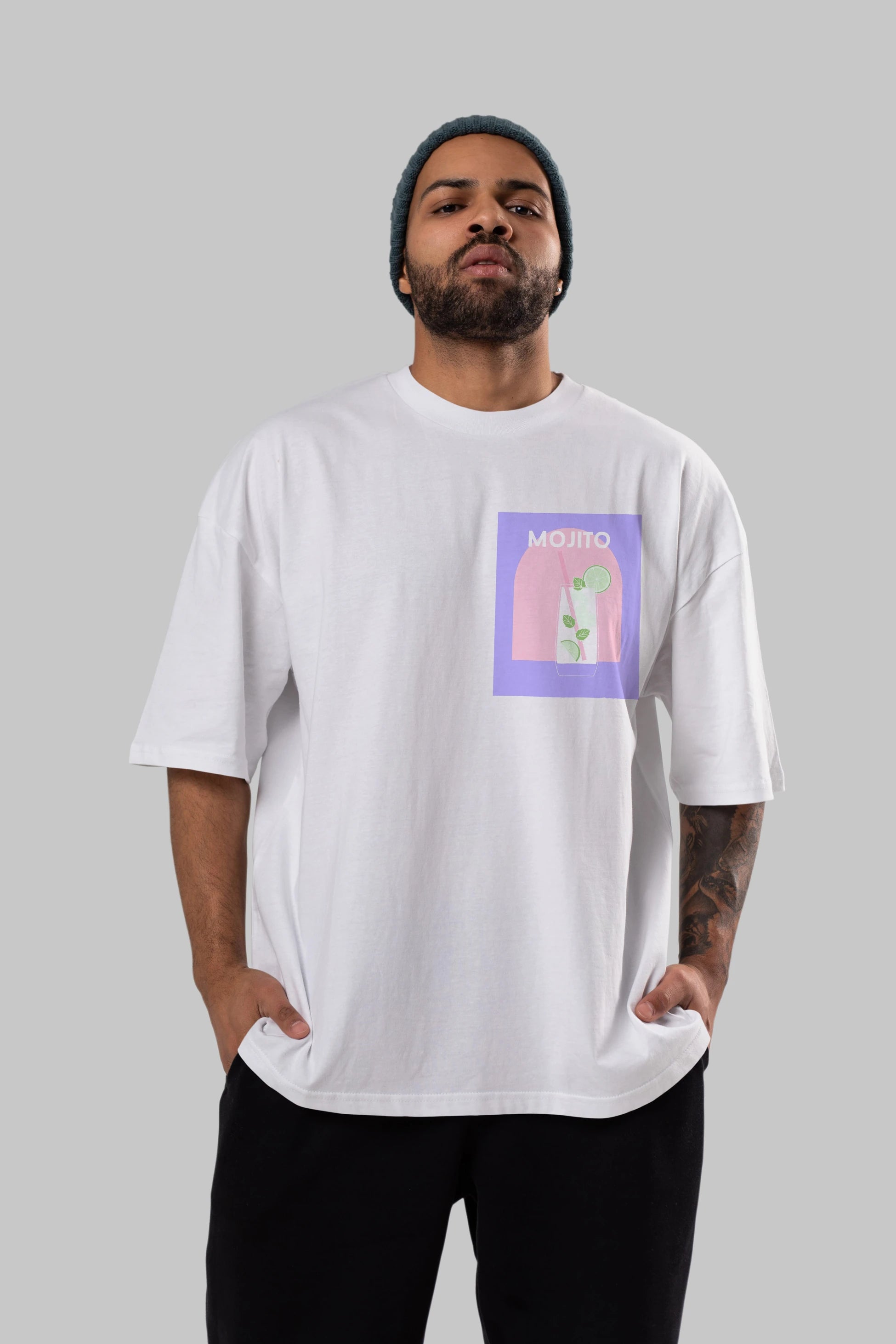 Mojito 2 Ön Sol Baskılı Oversize t-shirt Erkek Kadın Unisex %100 Pamuk Bisiklet Yaka tişort