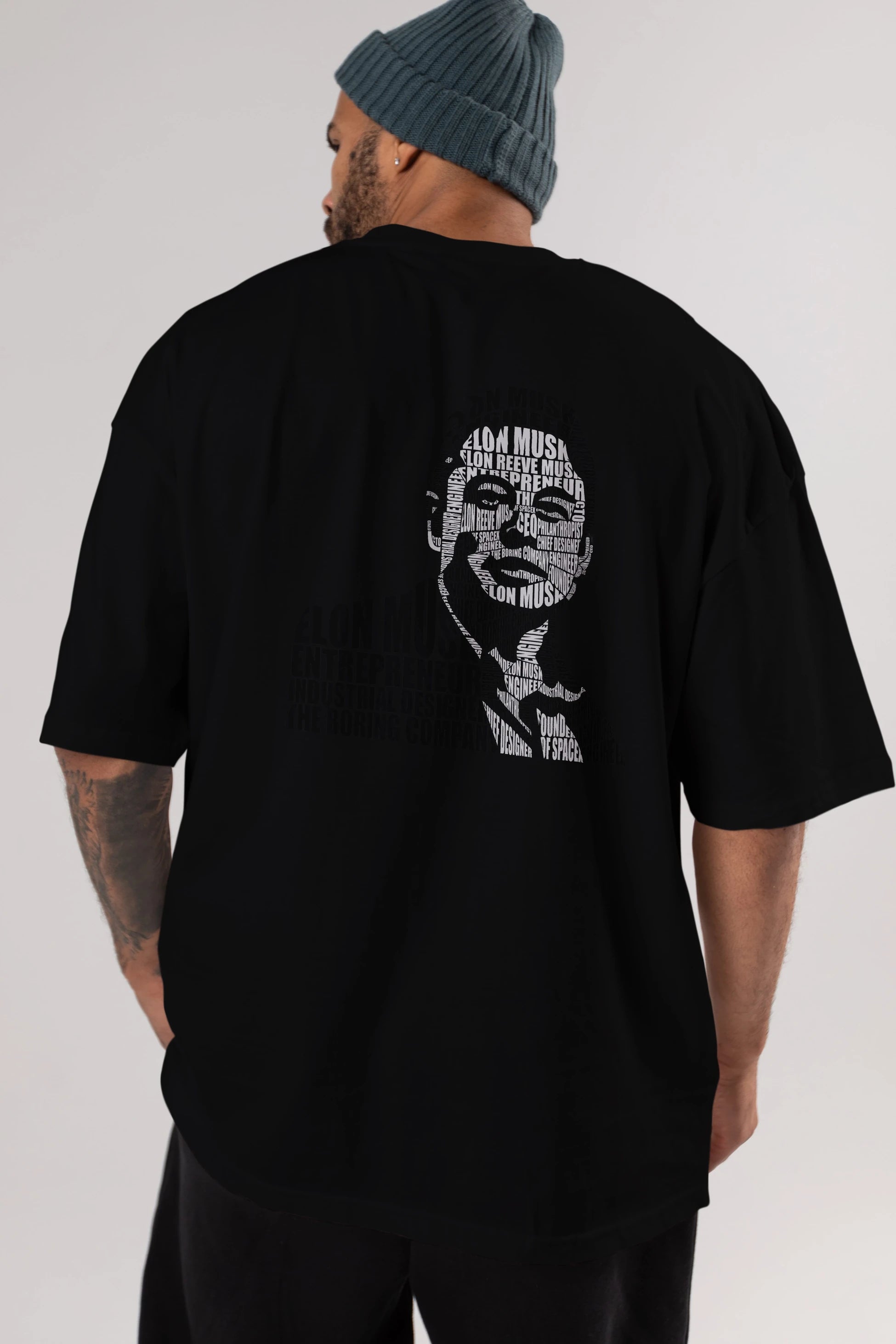 Elon Musk Calligram Arka Baskılı Oversize t-shirt %100 pamuk Erkek Kadın Unisex