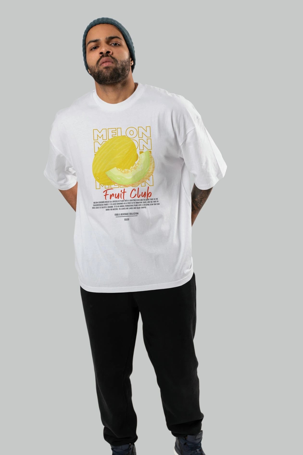 Melon Ön Baskılı Oversize t-shirt Erkek Kadın Pamuk Bisiklet Yaka tişort