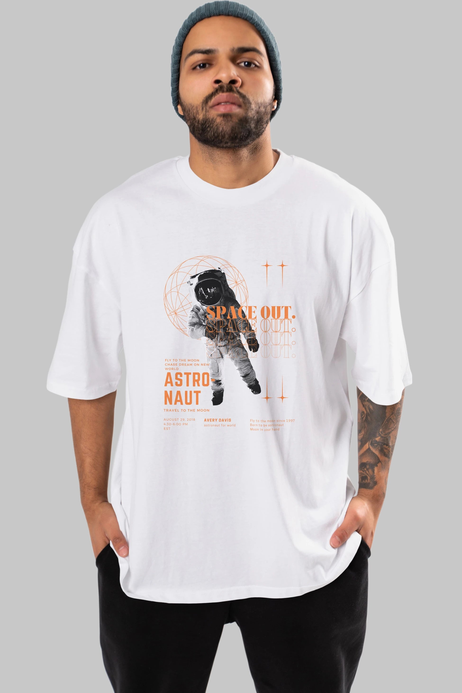 Astronaut Space Out Yazılı Ön Baskılı Oversize t-shirt Erkek Kadın Unisex