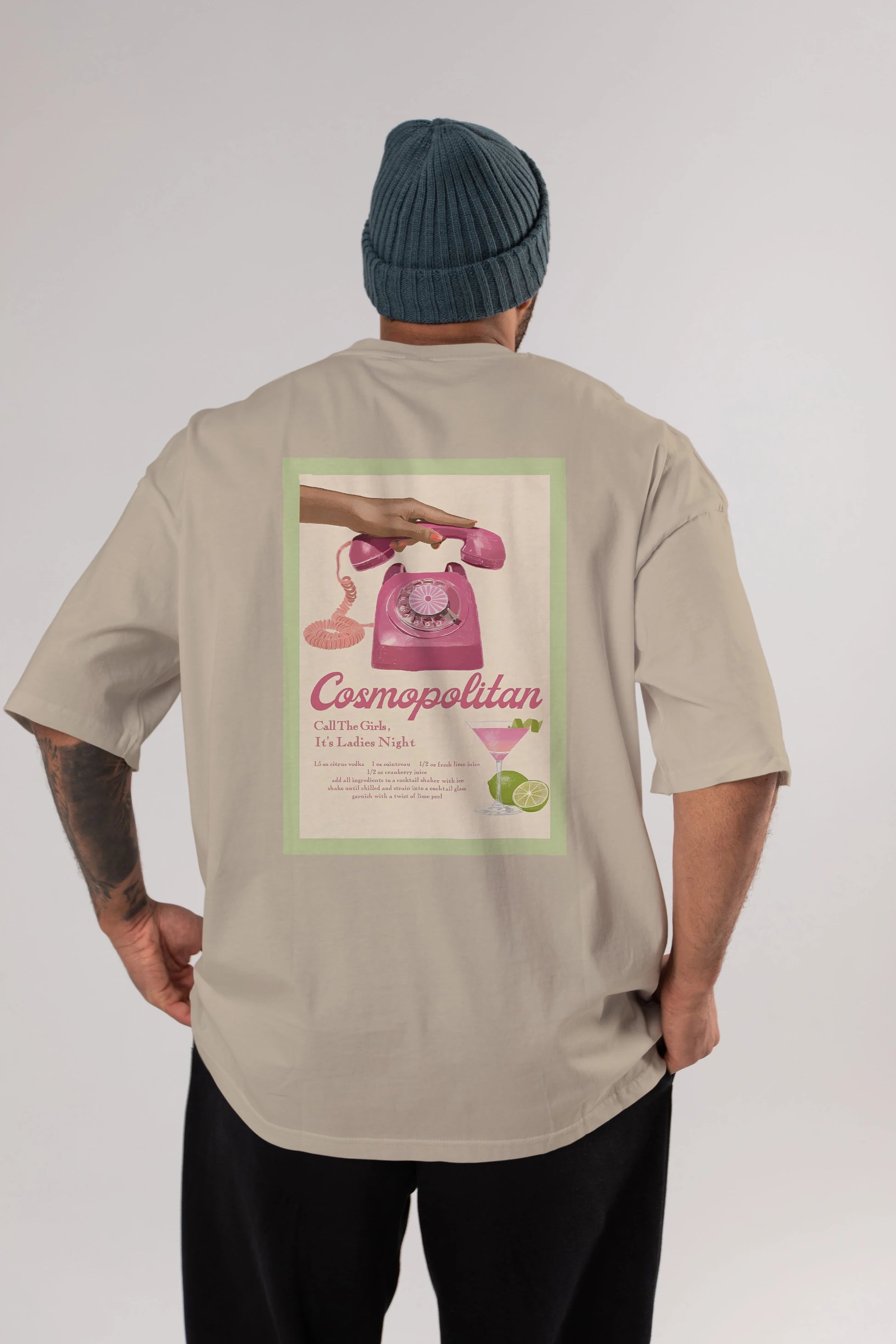 Cosmopolitan 5 Arka Baskılı Oversize t-shirt Erkek Kadın Unisex %100 Pamuk Bisiklet Yaka tişort