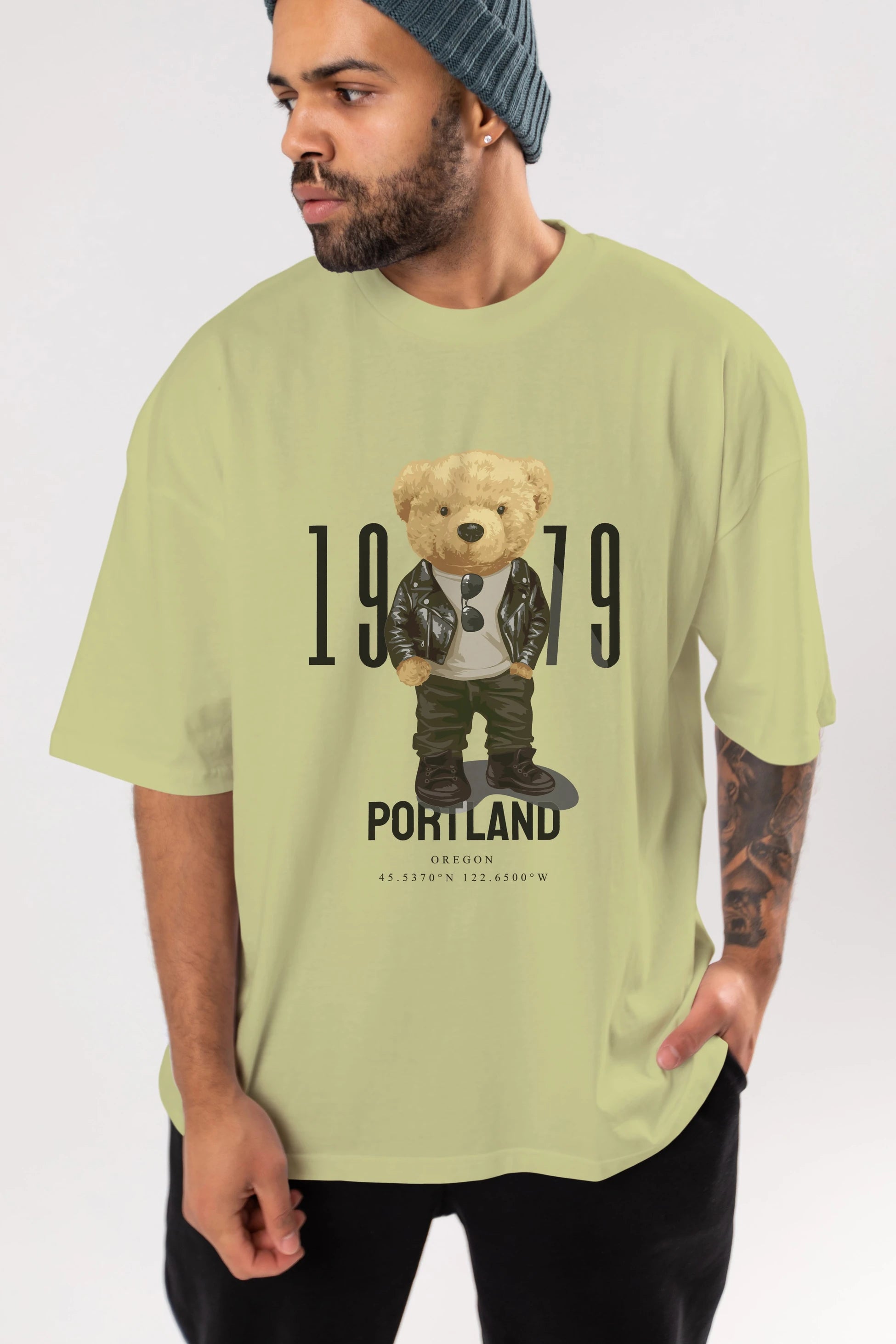 Teddy Bear Portland Ön Baskılı Oversize t-shirt Erkek Kadın Unisex %100 Pamuk