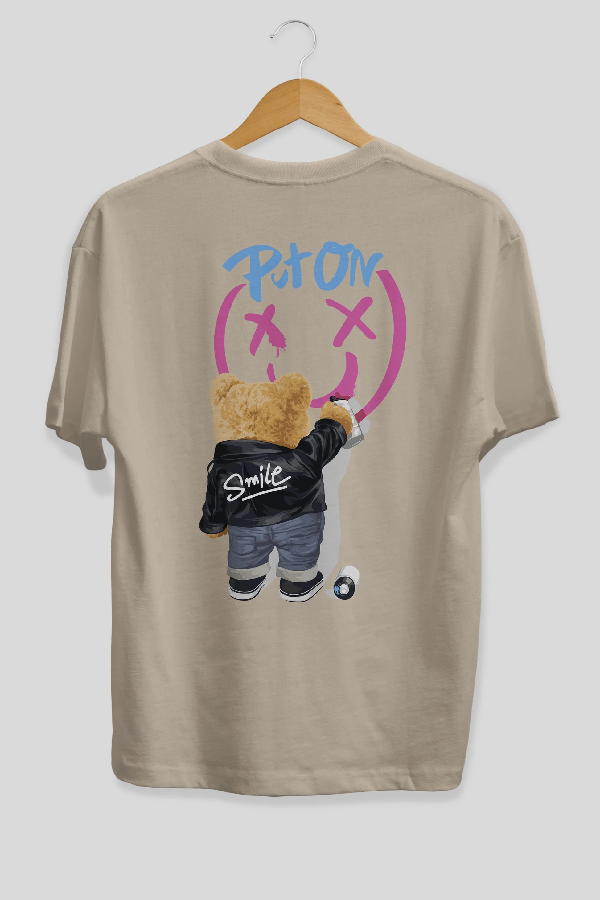 Put on Smile Bear Arka Baskılı Oversize t-shirt Erkek Kadın Unisex