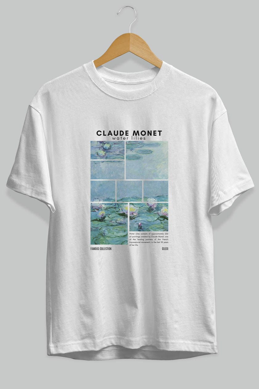 Claude Monet ön Baskılı Oversize t-shirt Erkek Kadın Bisiklet Yaka Pamuk tişort
