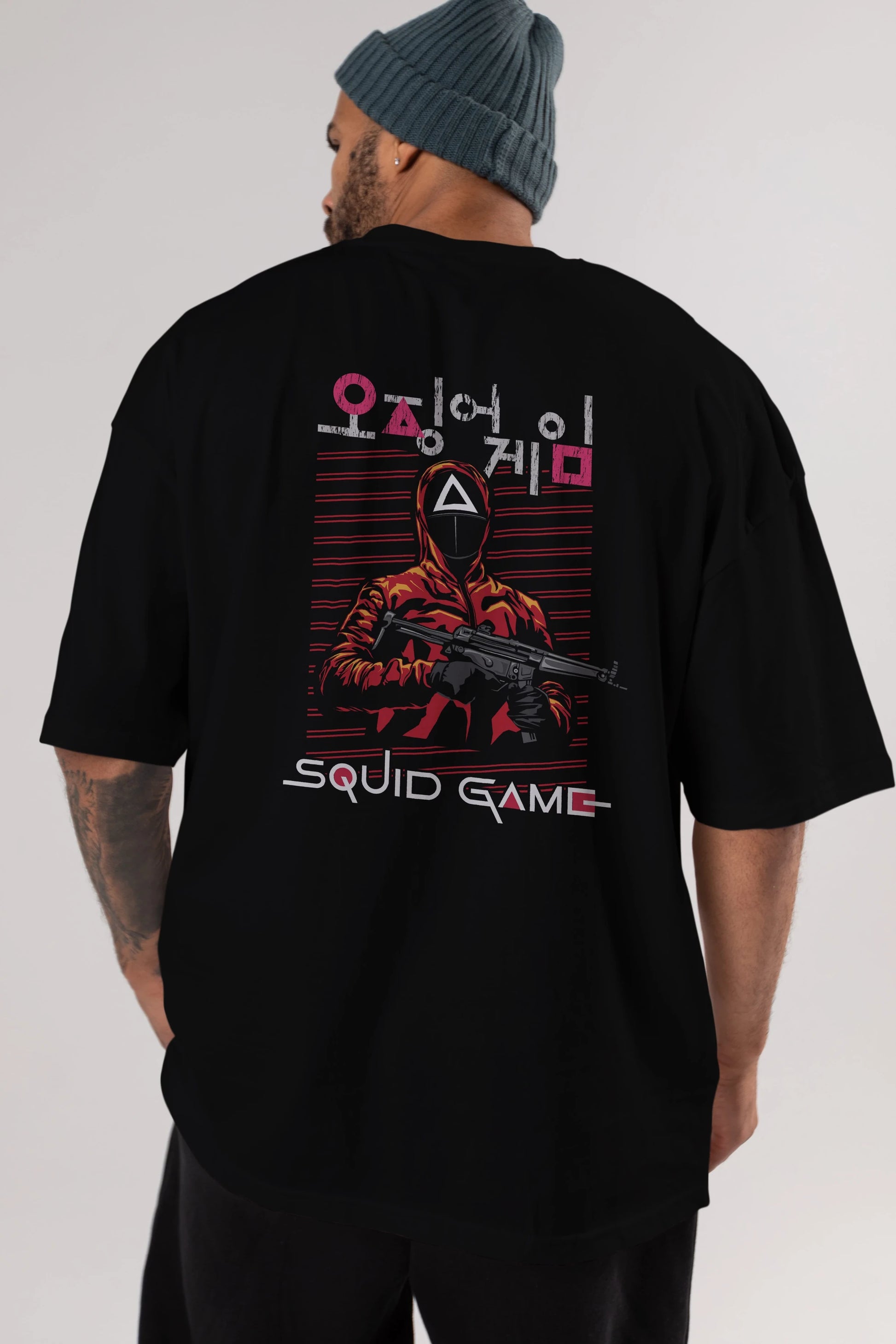 Squid Game (2) Arka Baskılı Oversize t-shirt Erkek Kadın Unisex %100 Pamuk Bisiklet Yaka tişort