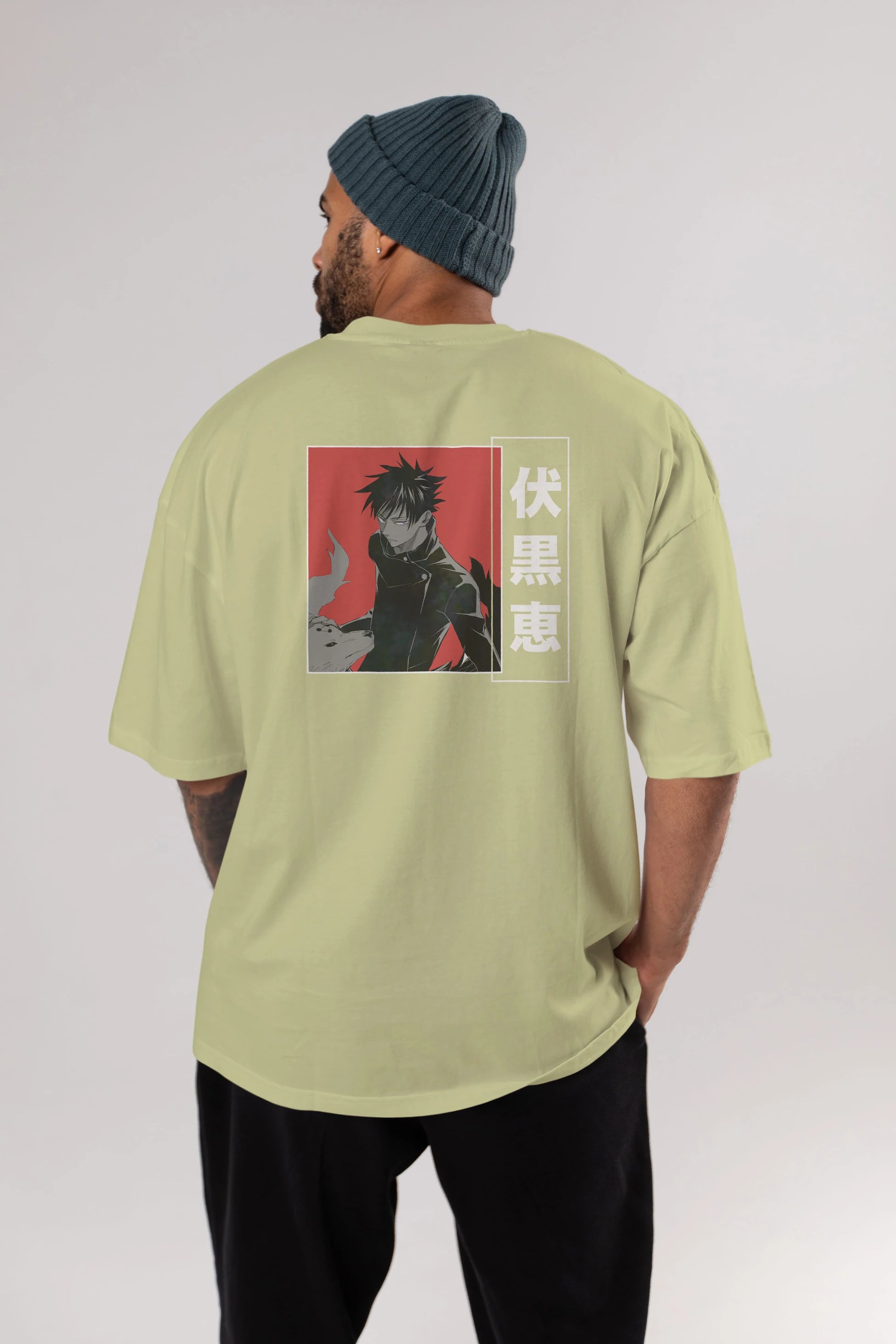 Megumi Fushiguro Anime Arka Baskılı Oversize t-shirt Erkek Kadın Unisex