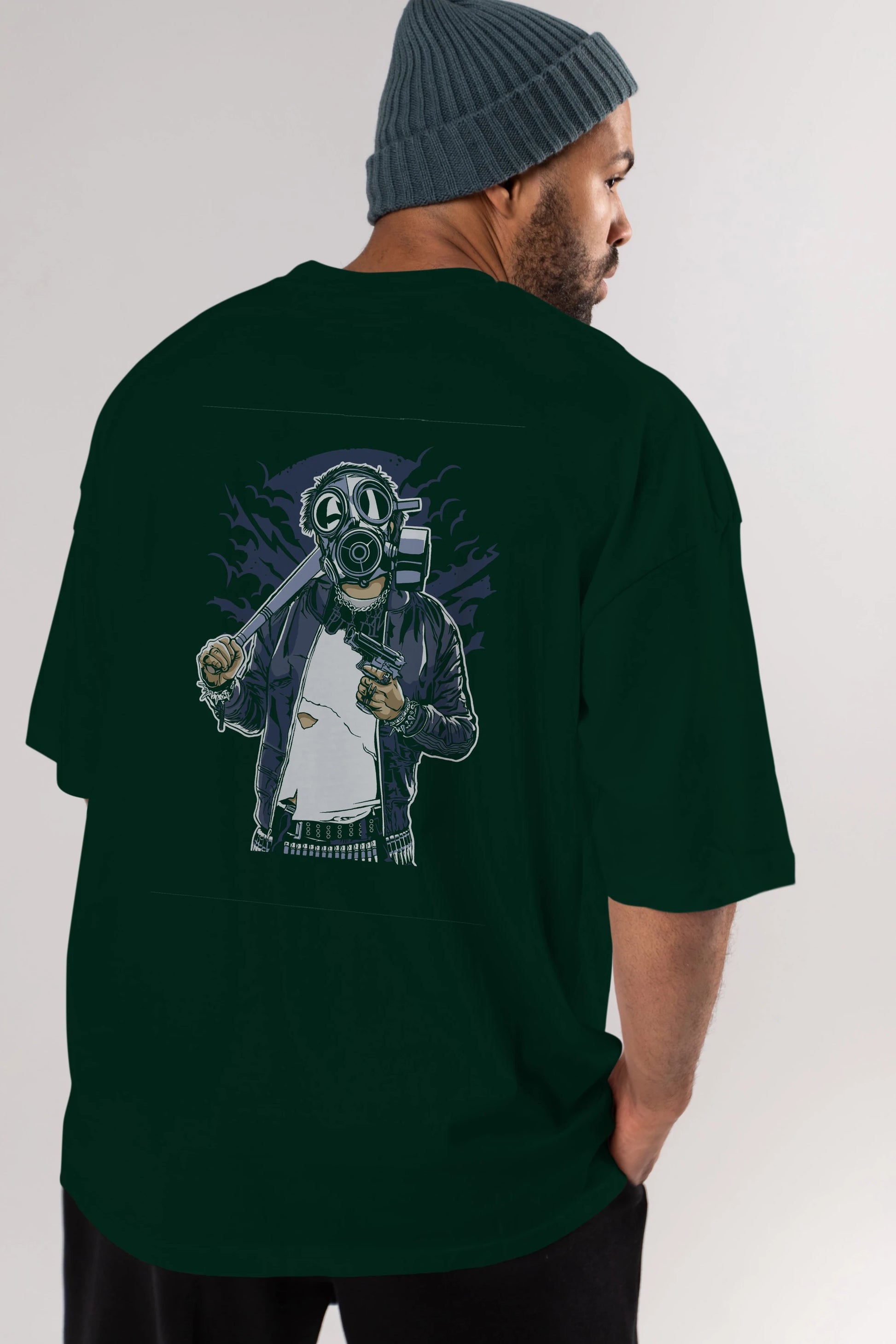 Gasmask Bastard Arka Baskılı Oversize t-shirt Erkek Kadın Unisex %100 Pamuk