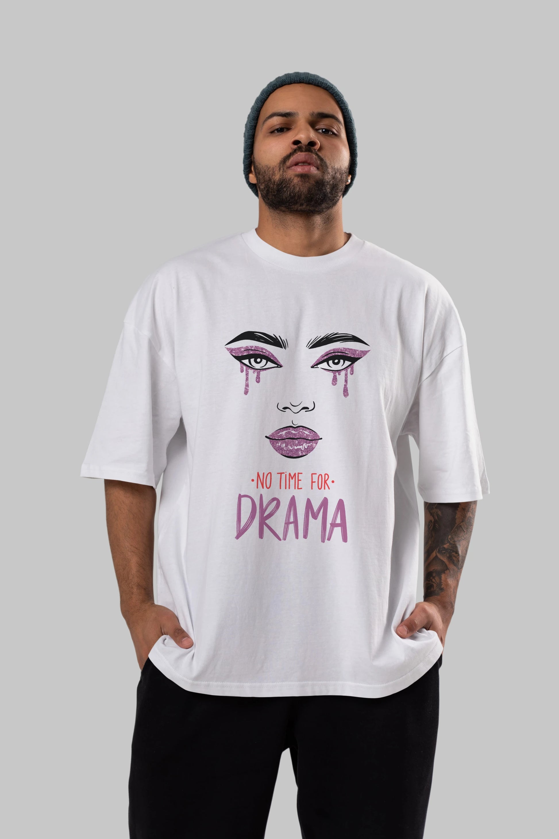 No Time for Drama Yazılı Ön Baskılı Oversize t-shirt Erkek Kadın Unisex