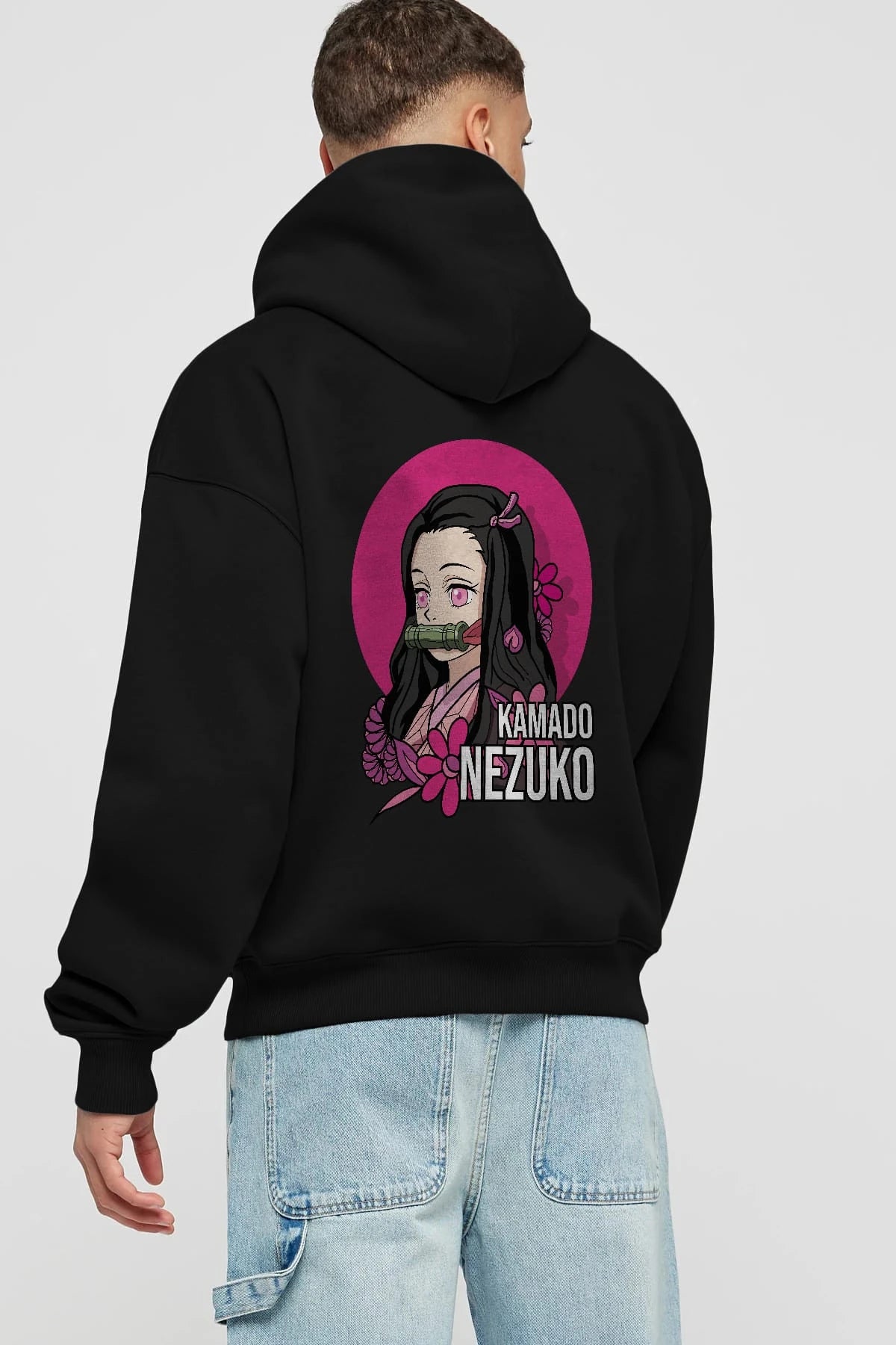 Nezuko Kamado 2 Anime Arka Baskılı Hoodie Oversize Kapüşonlu Sweatshirt Erkek Kadın Unisex