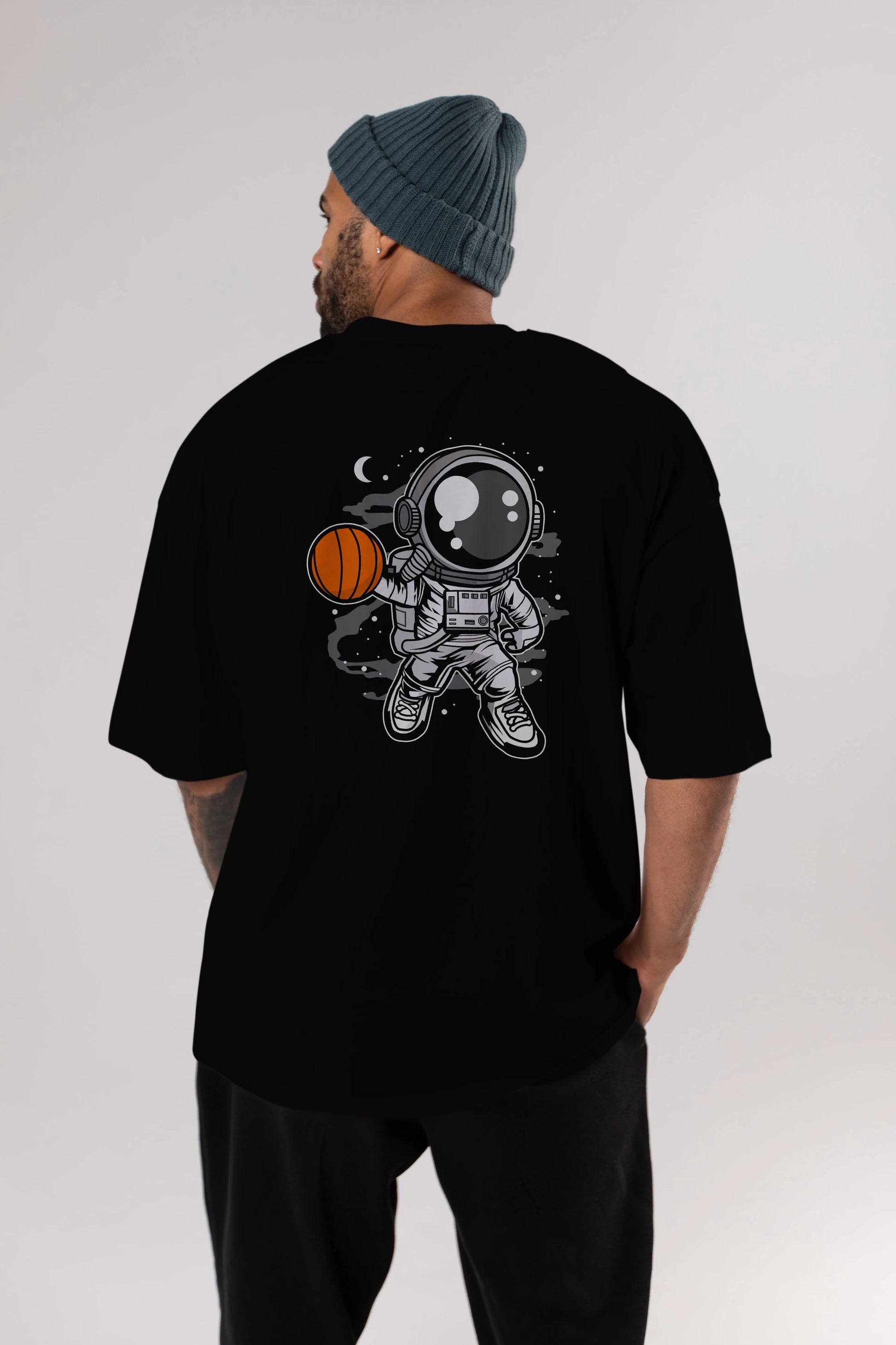 Astronaut Basketball Arka Baskılı Oversize t-shirt Erkek Kadın Unisex
