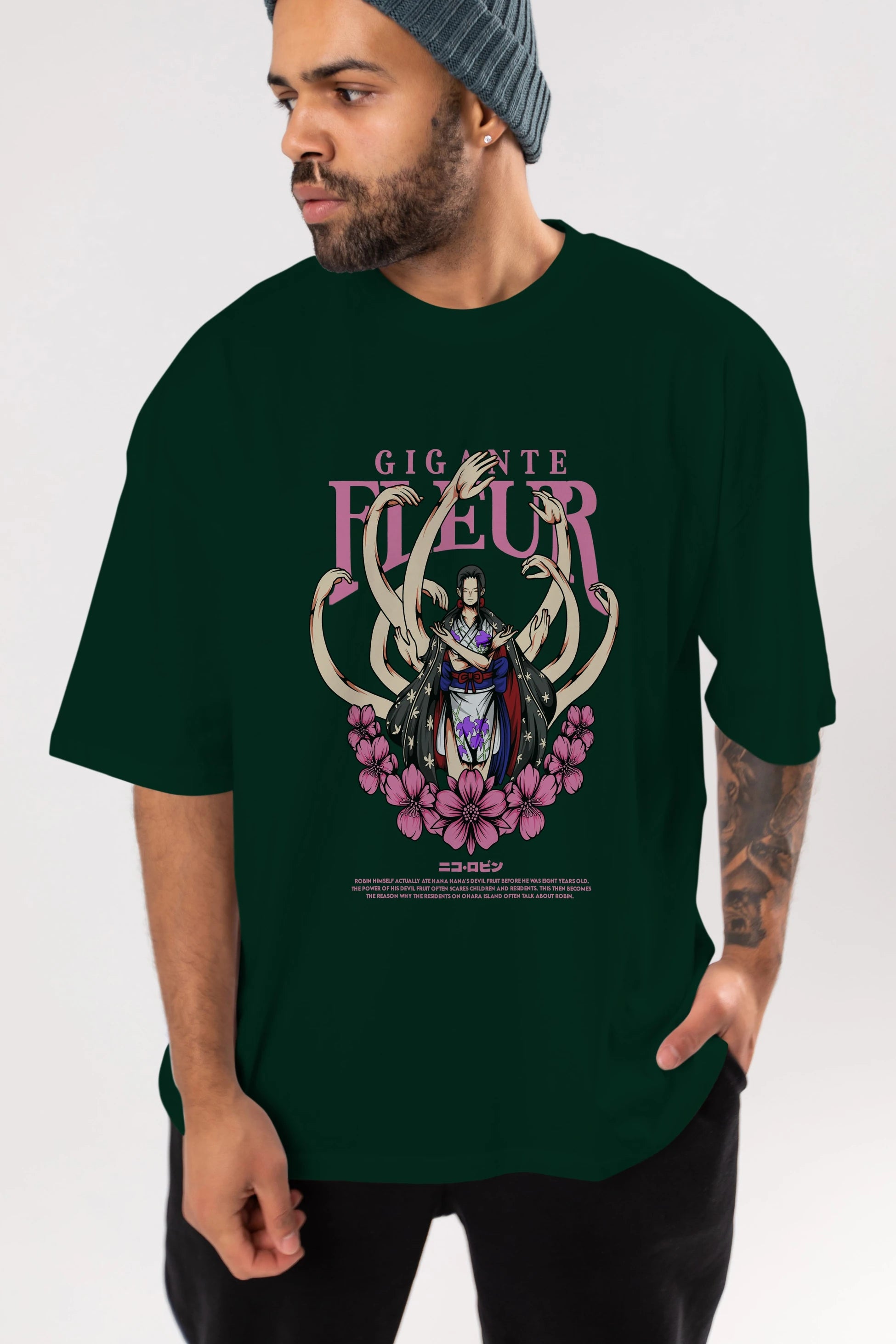 Gigante Fleur Anime Ön Baskılı Oversize t-shirt %100 pamuk Erkek Kadın Unisex
