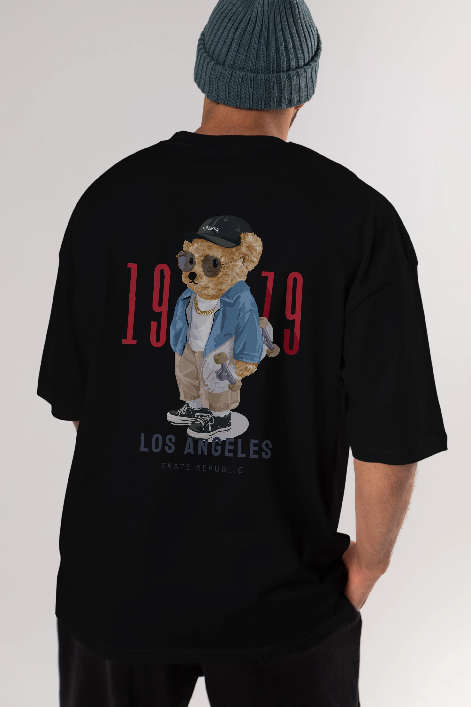 Teddy Bear Los Angeles Arka Baskılı Oversize t-shirt Erkek Kadın Unisex %100 Pamuk