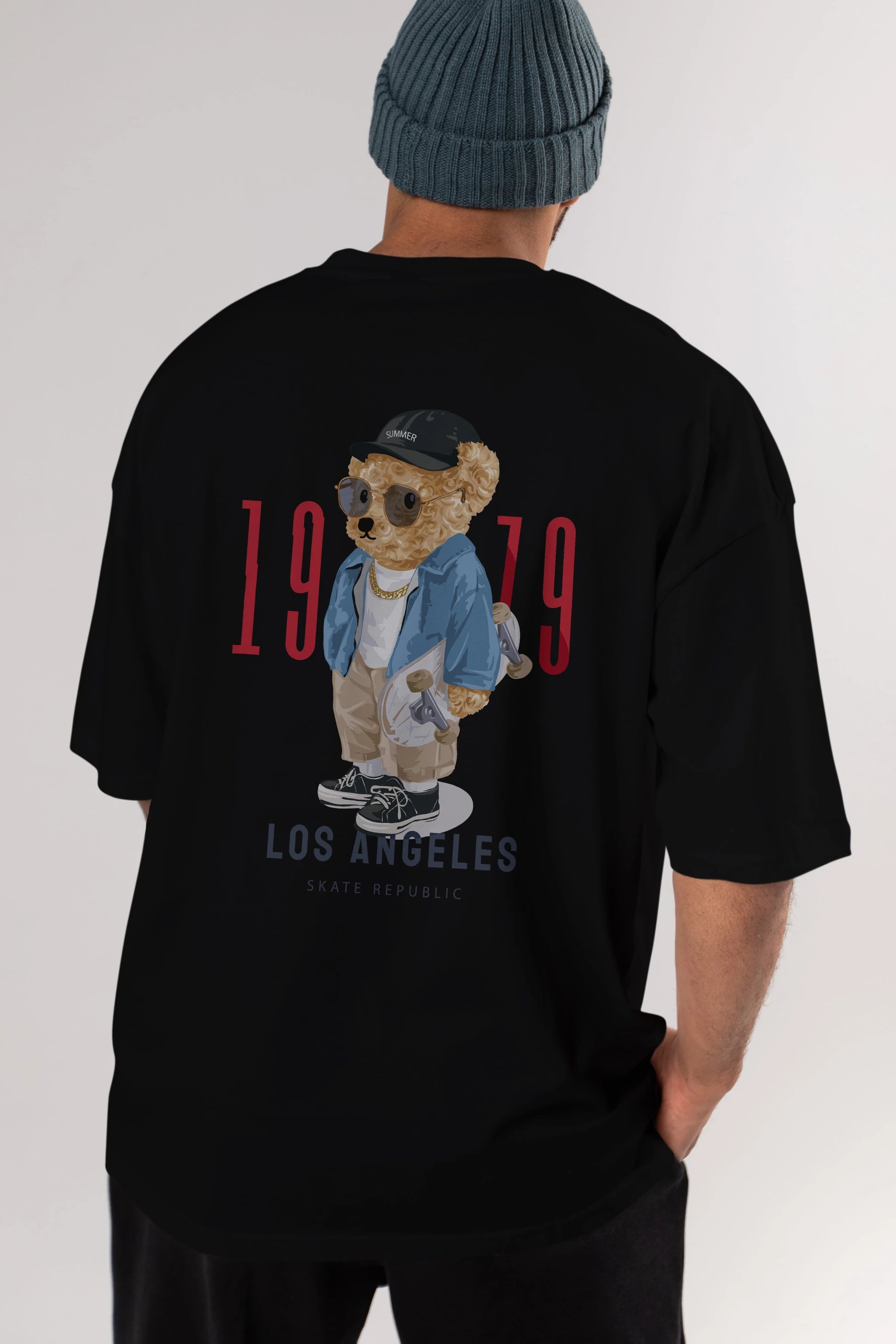 Teddy Bear Los Angeles Arka Baskılı Oversize t-shirt Erkek Kadın Unisex %100 Pamuk