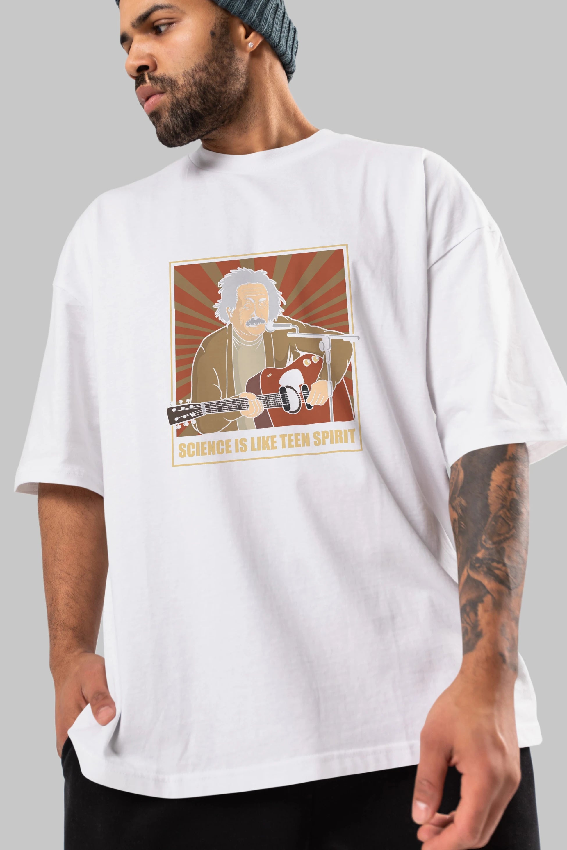 Kurt Einstein Ön Baskılı Oversize t-shirt Erkek Kadın Unisex %100 Pamuk tişort