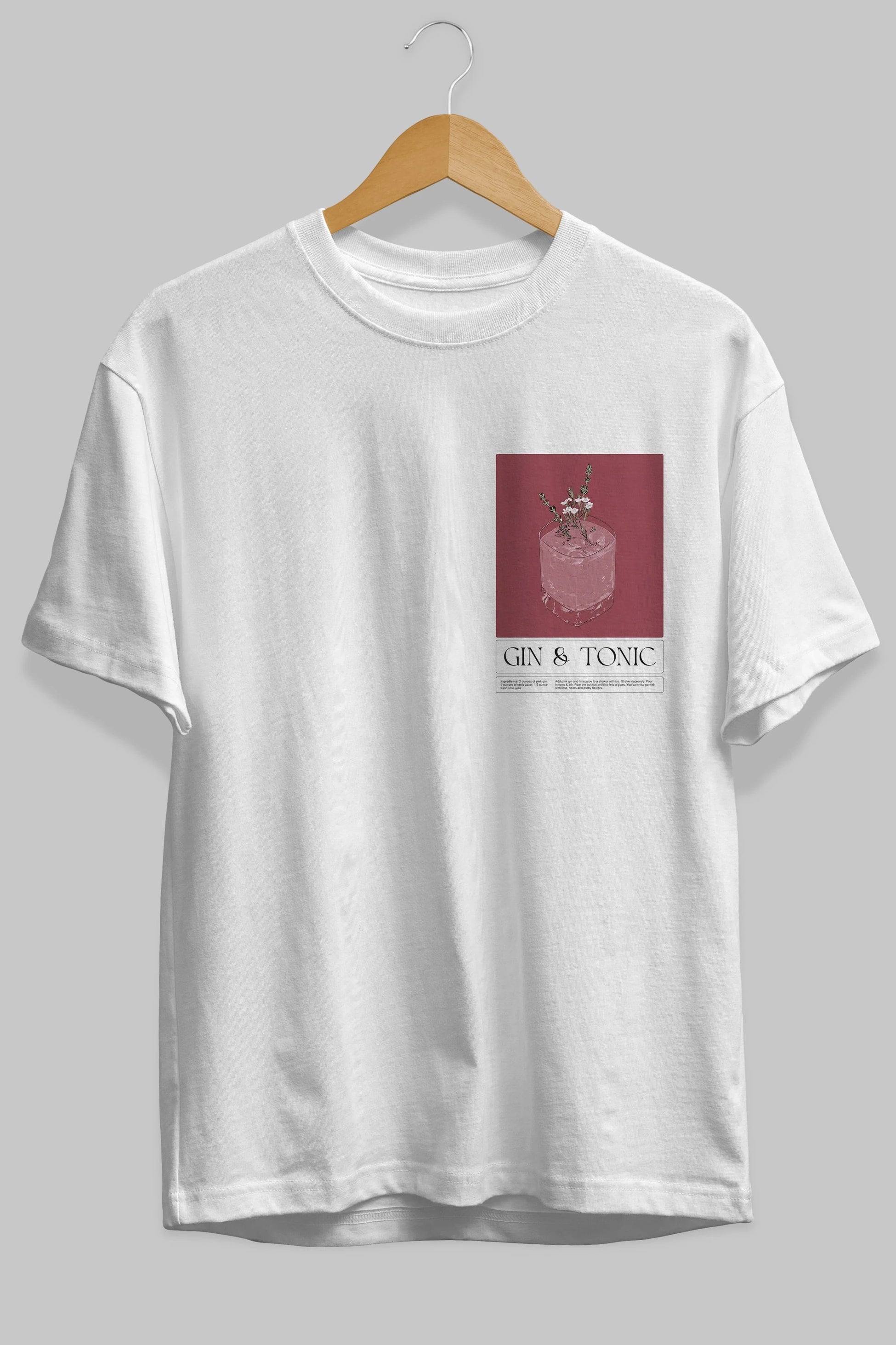 Gin Tonic 4 Ön Sol Baskılı Oversize t-shirt Erkek Kadın Unisex %100 Pamuk Bisiklet Yaka tişort