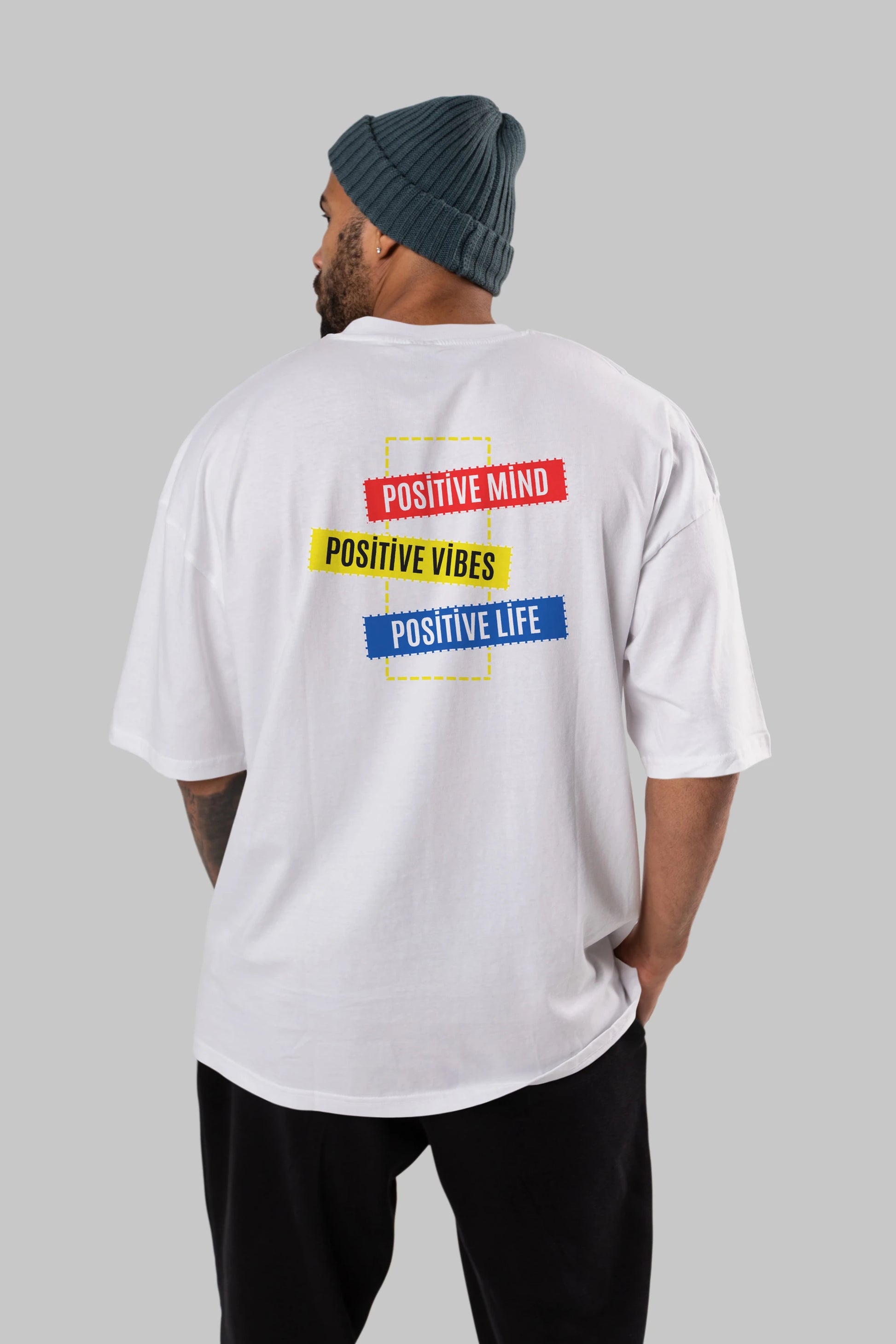 Positive Mind Vibes Lifes Arka Baskılı Oversize t-shirt Erkek Kadın Unisex