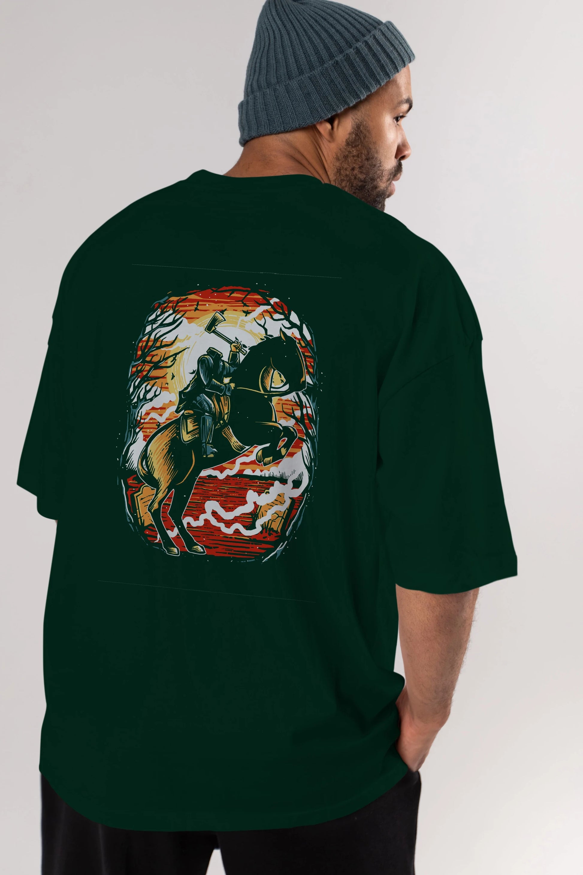 Headless Horseman Arka Baskılı Oversize t-shirt Erkek Kadın Unisex %100 Pamuk