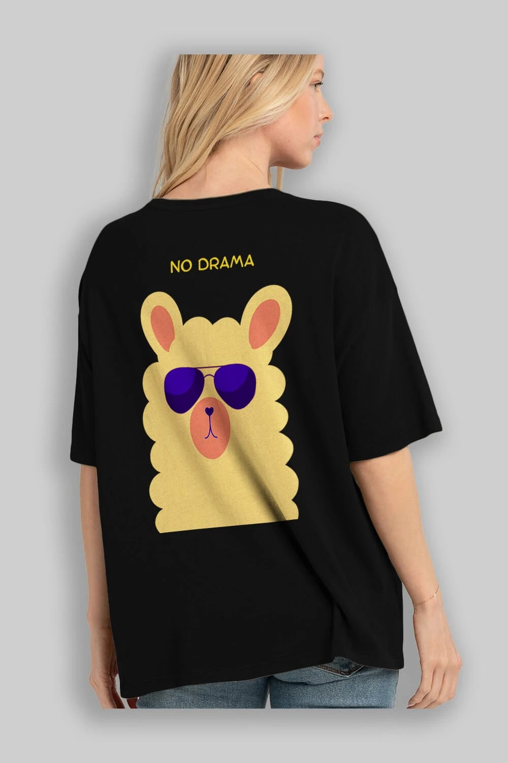 No Drama Yazılı Lama Arka Baskılı Oversize t-shirt Erkek Kadın Unisex