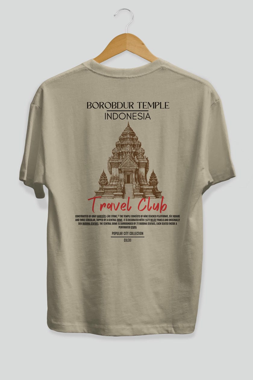 Borobdur Temple İndonesia Arka Baskılı Oversize t-shirt Erkek Kadın Pamuk Bisiklet Yaka tişort
