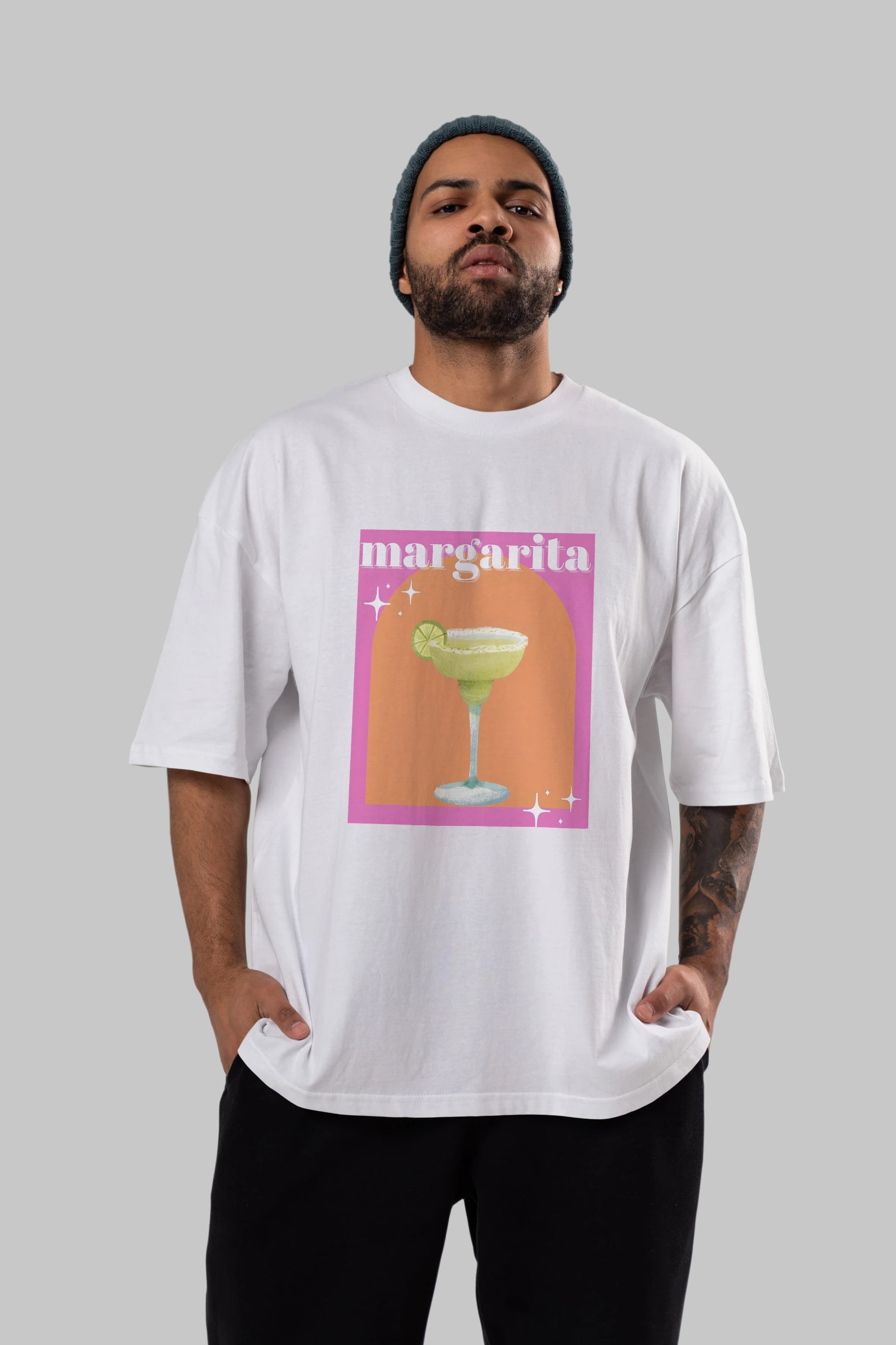 Margarita 7 Ön Baskılı Oversize t-shirt Erkek Kadın Unisex %100 Pamuk Bisiklet Yaka tişort