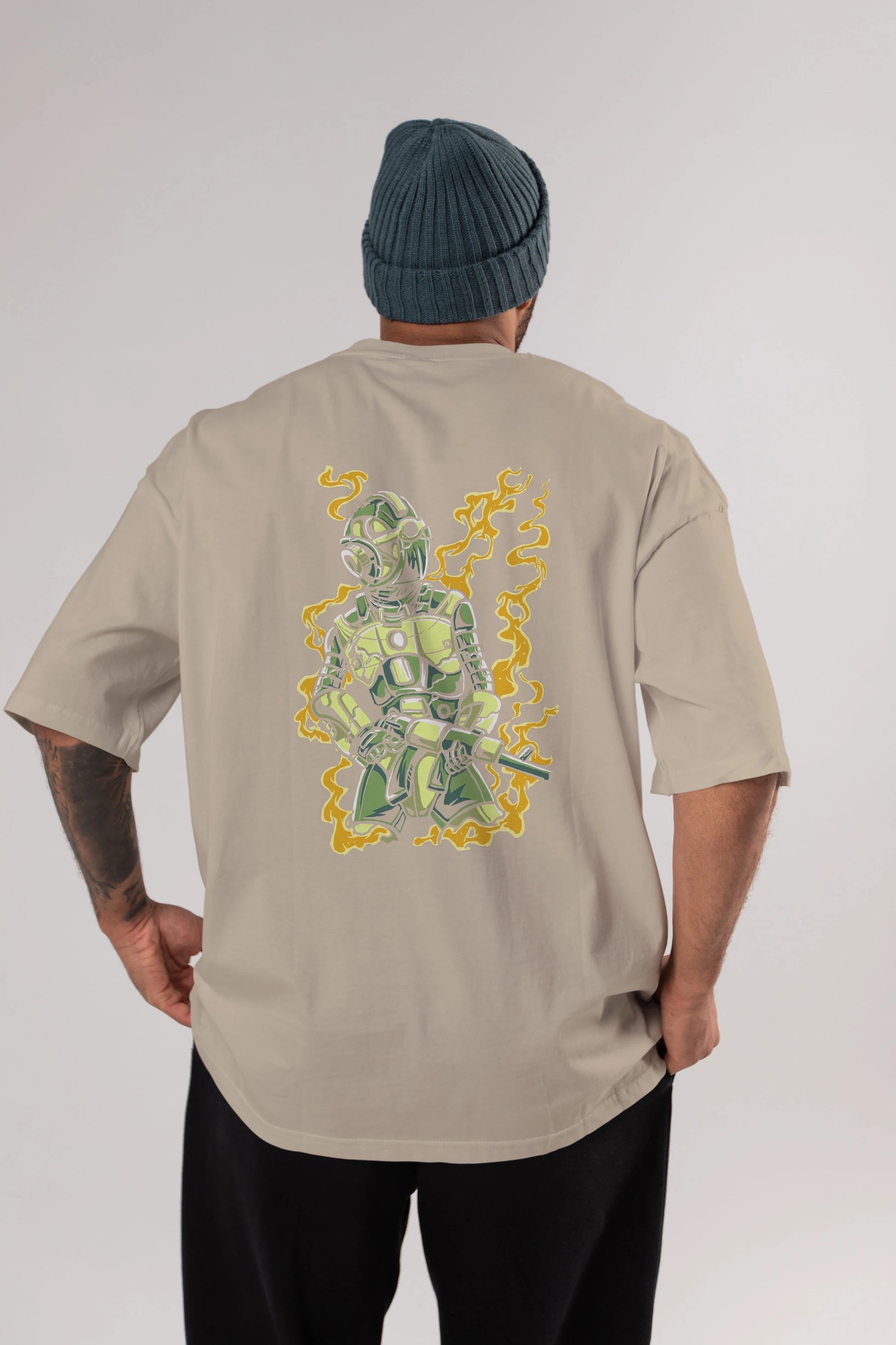 Robot Soldier Arka Baskılı Oversize t-shirt Erkek Kadın Unisex %100 Pamuk