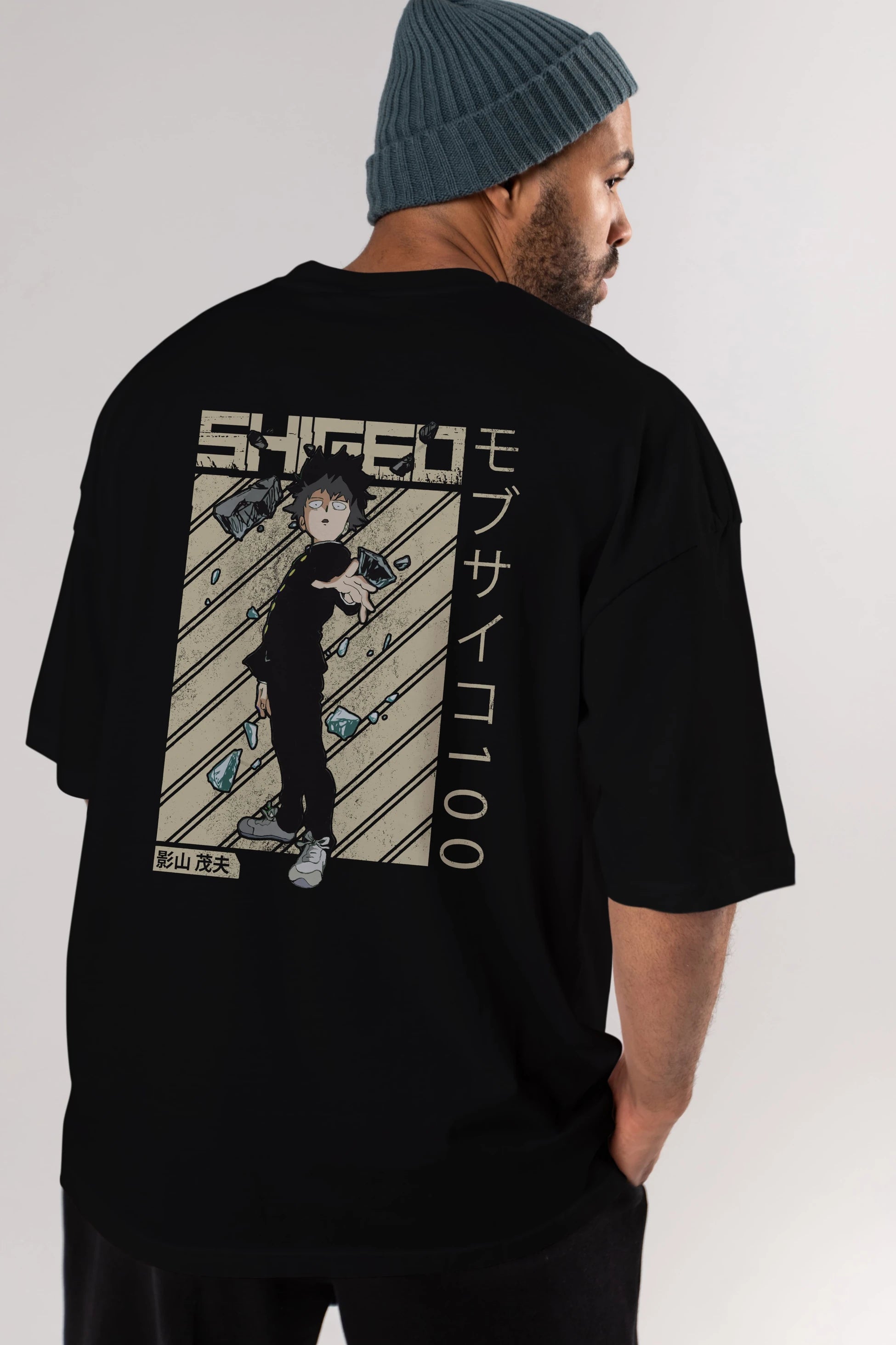 Shigeo Kageyama 3 Anime Arka Baskılı Oversize t-shirt Erkek Kadın Unisex
