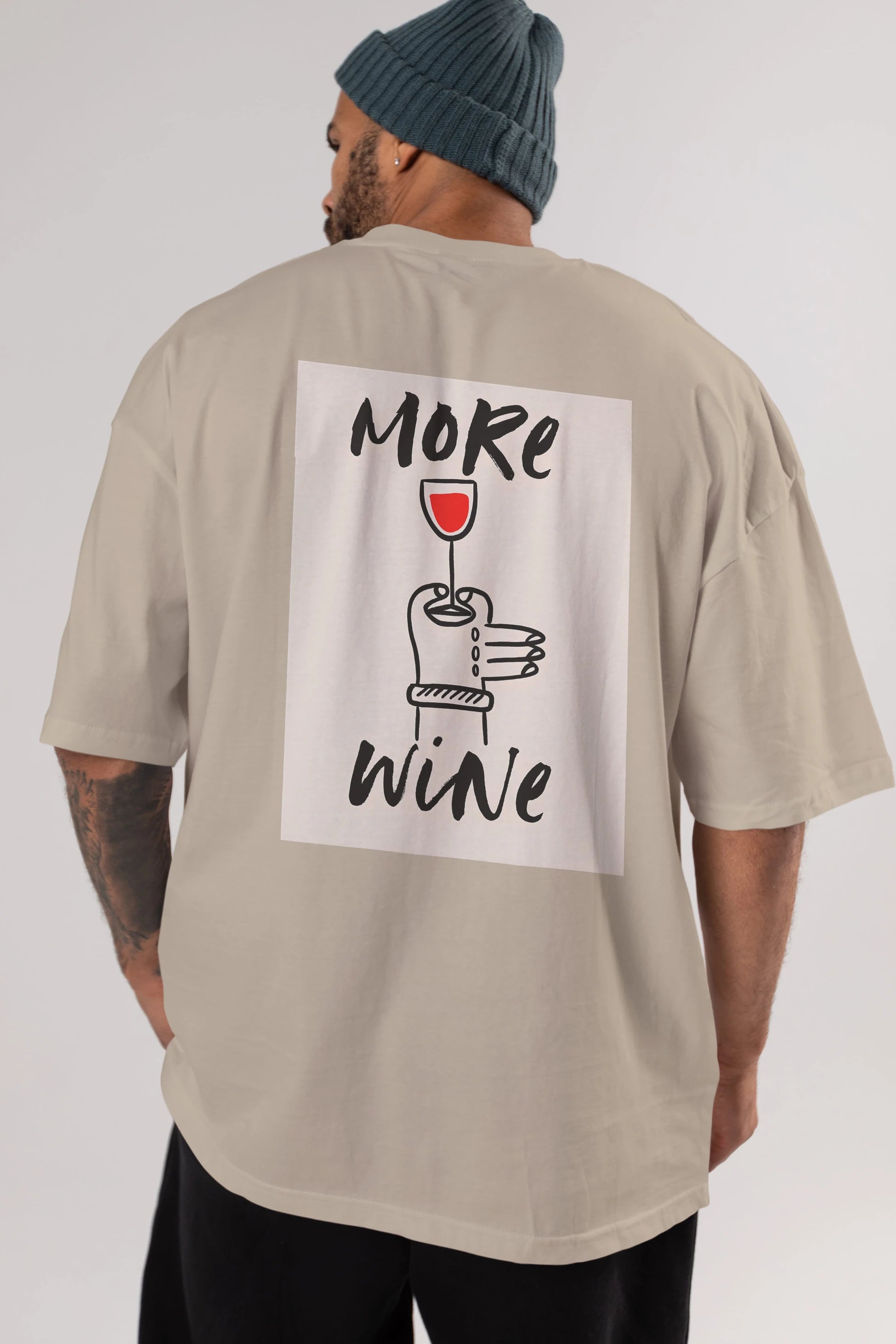 More Wine 2 Arka Baskılı Oversize t-shirt Erkek Kadın Unisex %100 Pamuk Bisiklet Yaka tişort