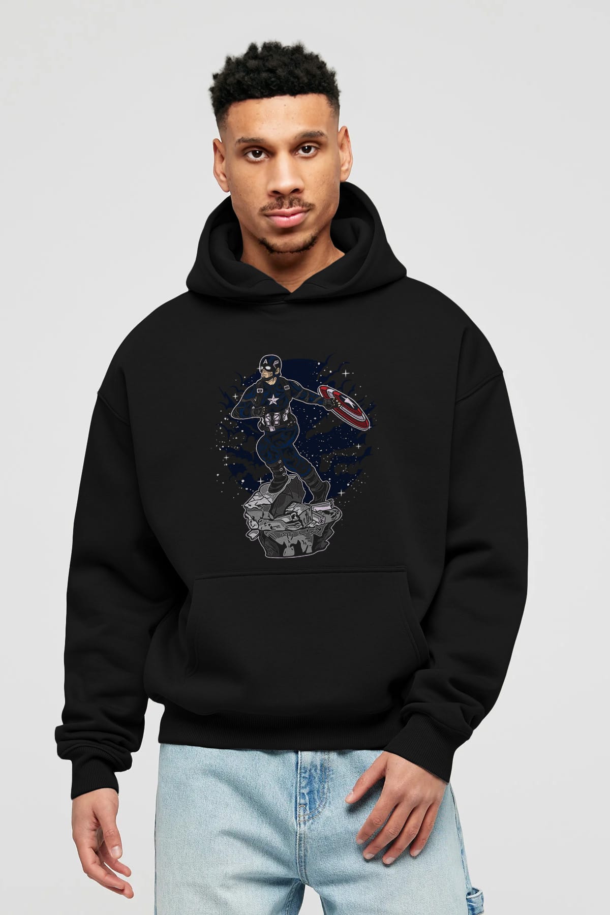 CAPTAIN AMERICA Ön Baskılı Hoodie Oversize Kapüşonlu Sweatshirt Erkek Kadın Unisex