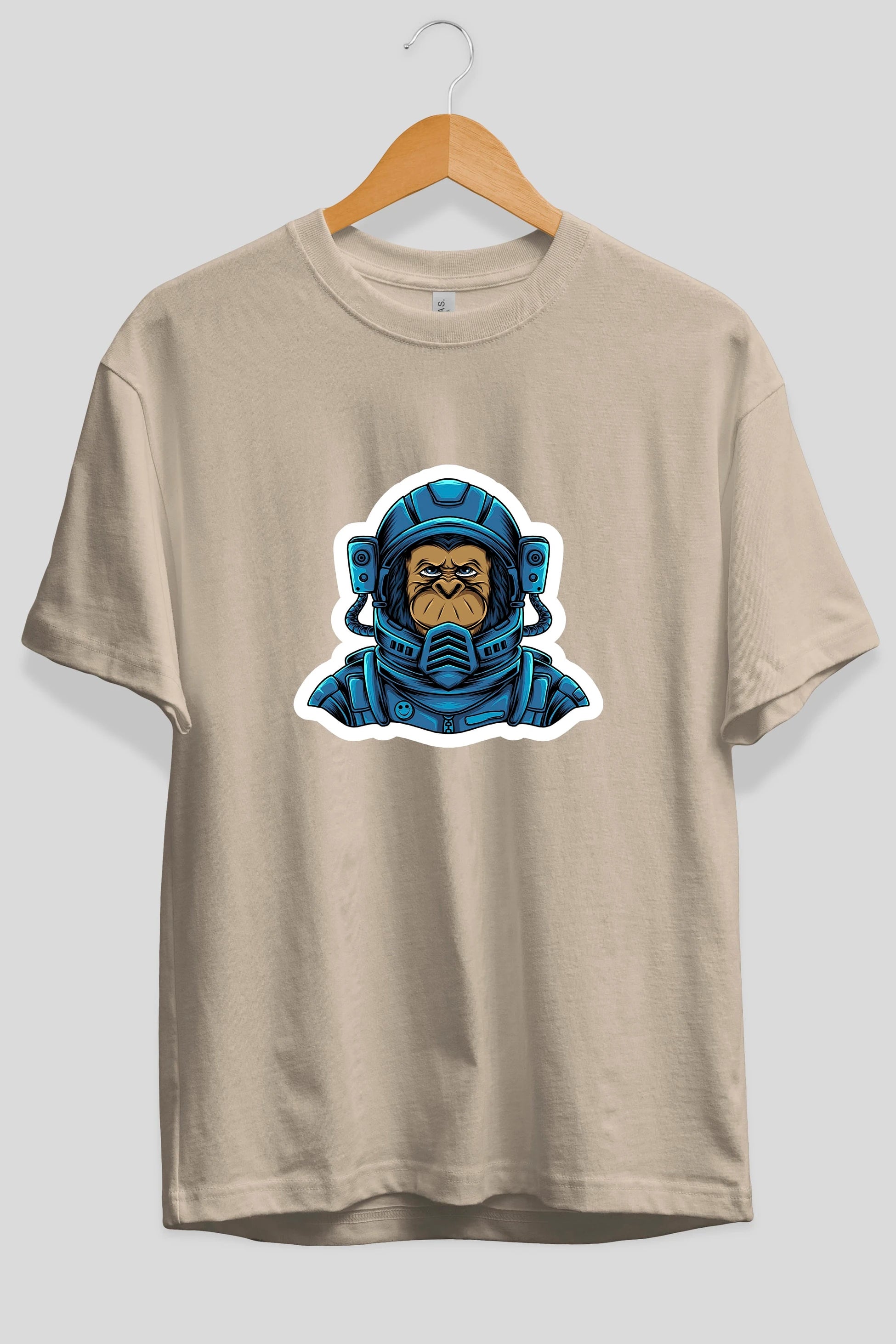 Astromonkey Sticker Ön Baskılı Oversize t-shirt Erkek Kadın Unisex