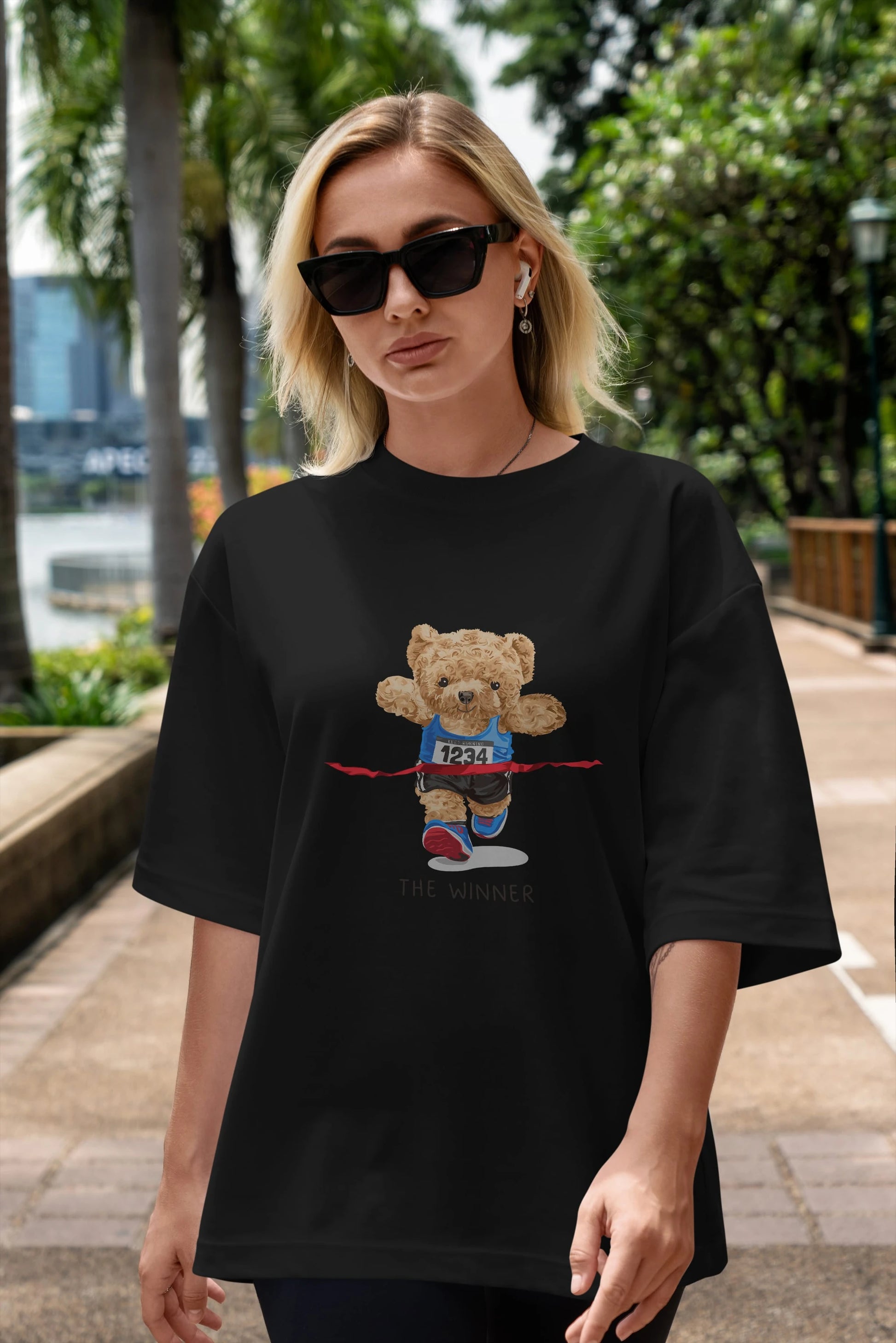 Teddy Bear The Winner Ön Baskılı Oversize t-shirt Erkek Kadın Unisex %100 Pamuk
