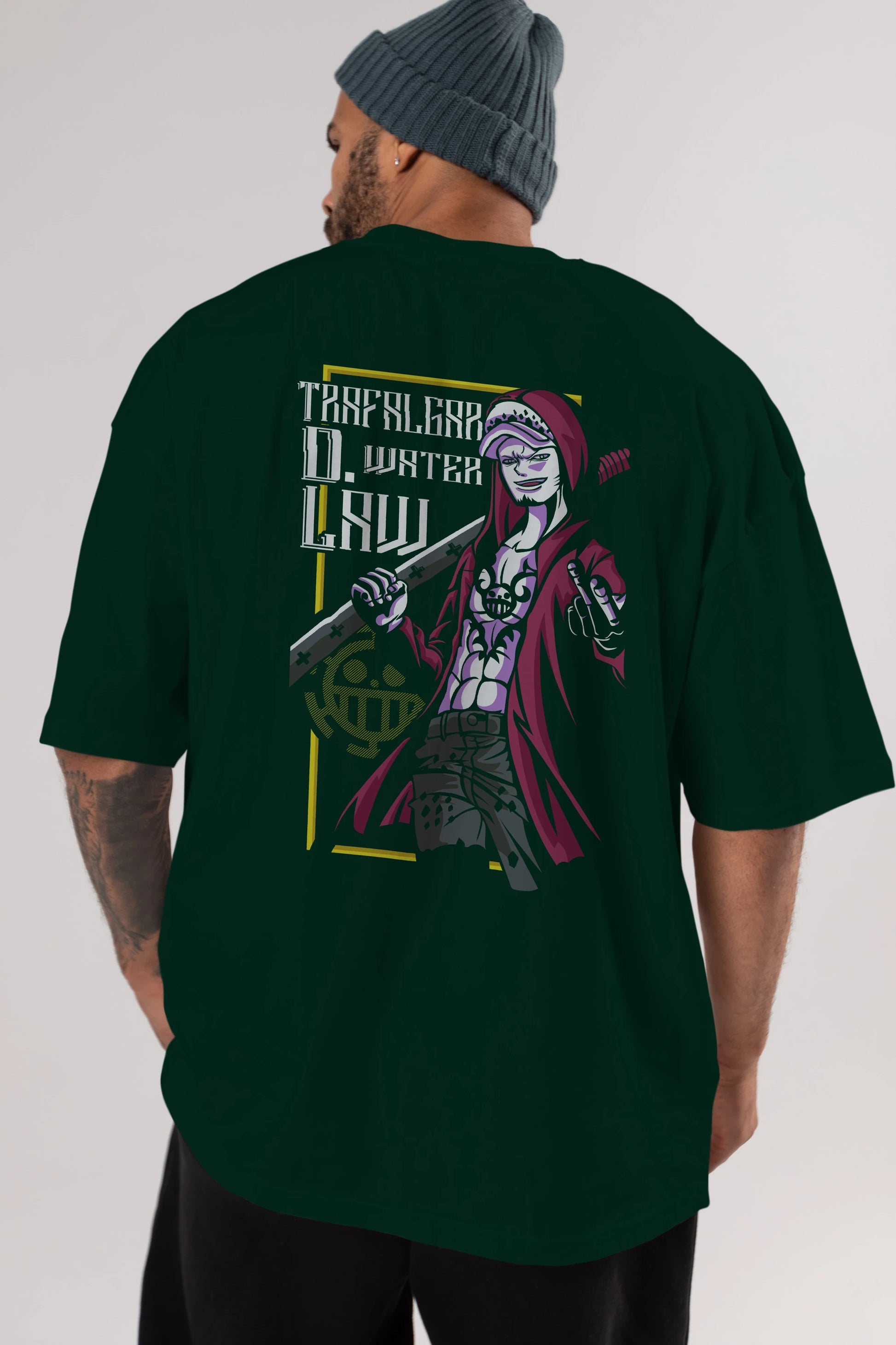 Trafalgar D. Water Law Anime Arka Baskılı Oversize t-shirt Erkek Kadın Unisex %100 pamuk tişort