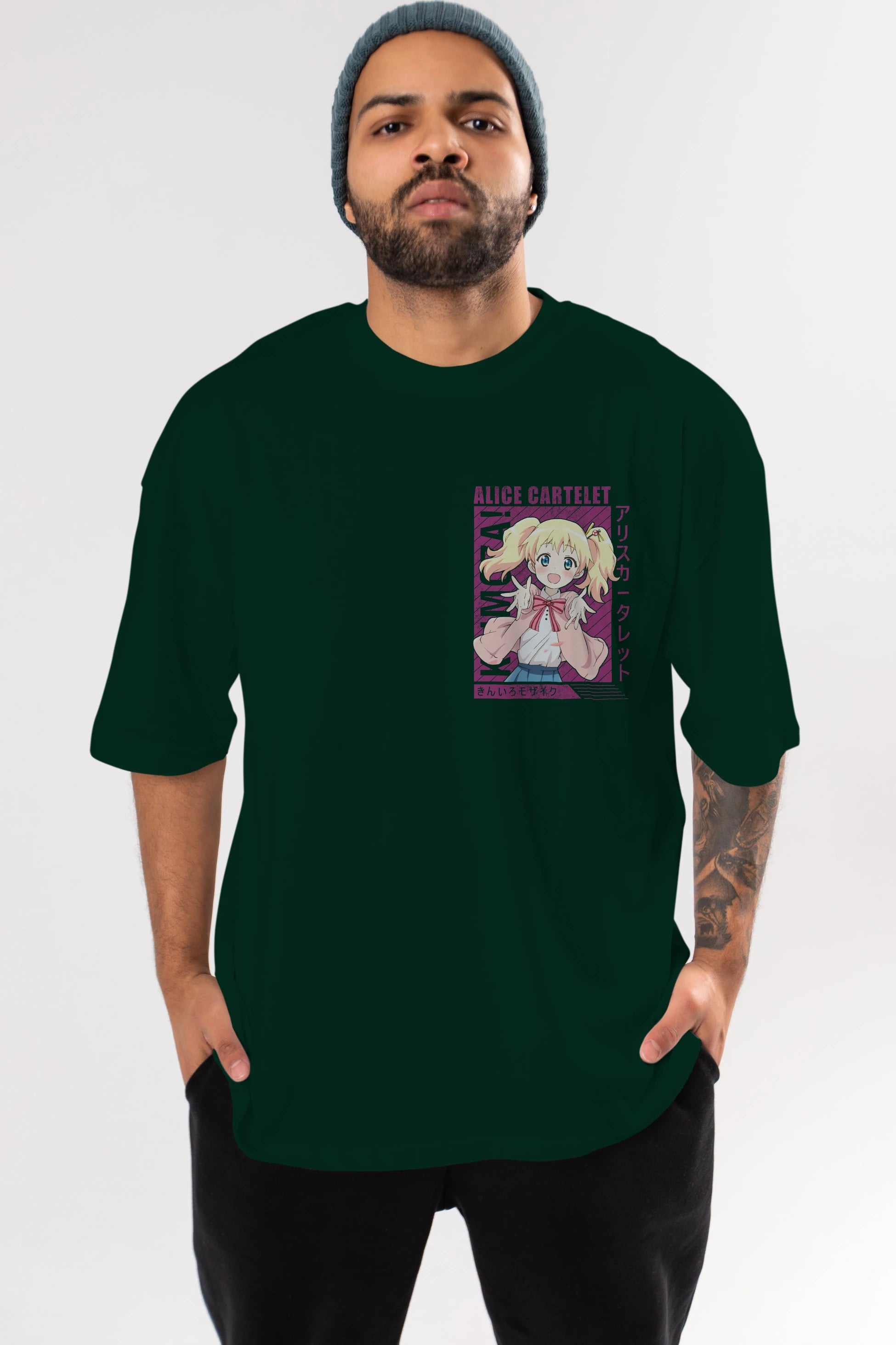 Alice Cartelet 12 Ön Sol Baskılı Oversize t-shirt Erkek Kadın Unisex %100 Pamuk Bisiklet Yaka tişort