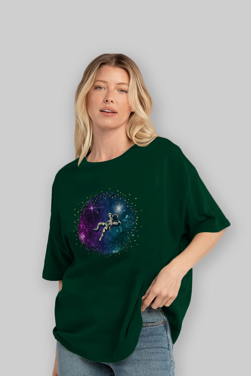 Astronaut in the Galaxy Ön Baskılı Oversize t-shirt Erkek Kadın Unisex