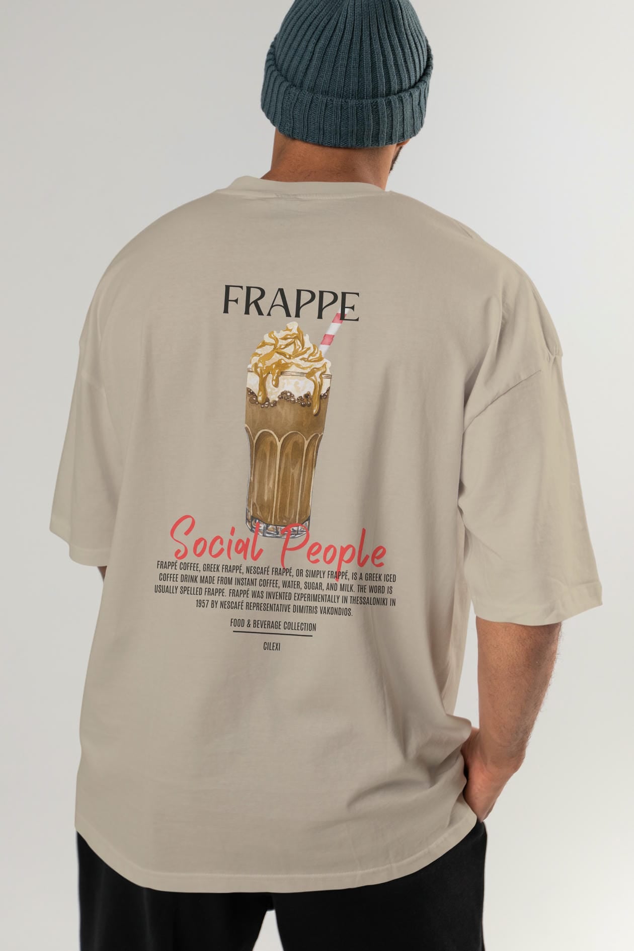 Frappe Kokteyl Serisi Baskılı Oversize t-shirt Erkek Kadın Unisex %100 Pamuk Bisiklet Yaka tişort