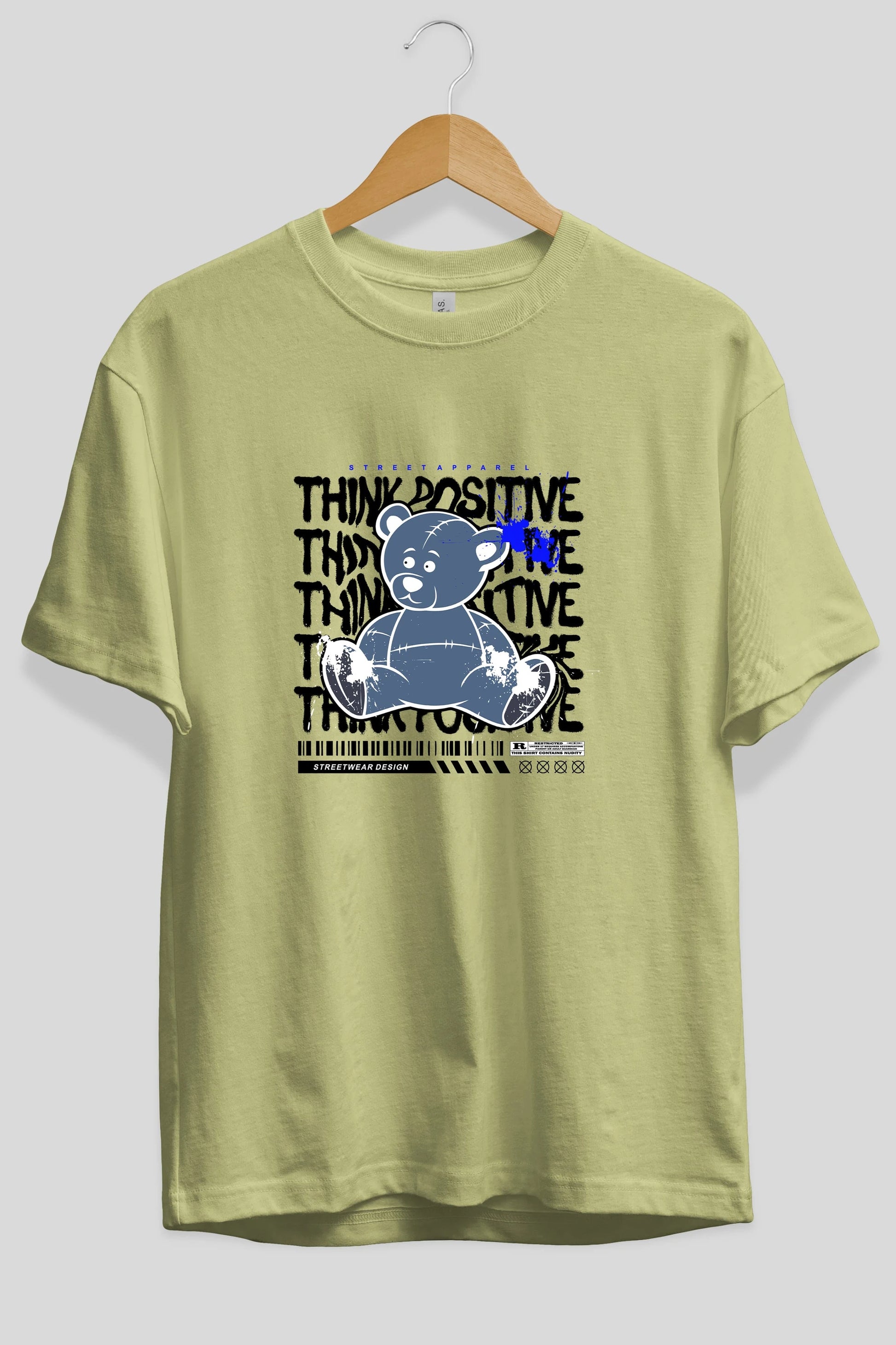 Teddy Bear Think Positive Ön Baskılı Oversize t-shirt Erkek Kadın Unisex
