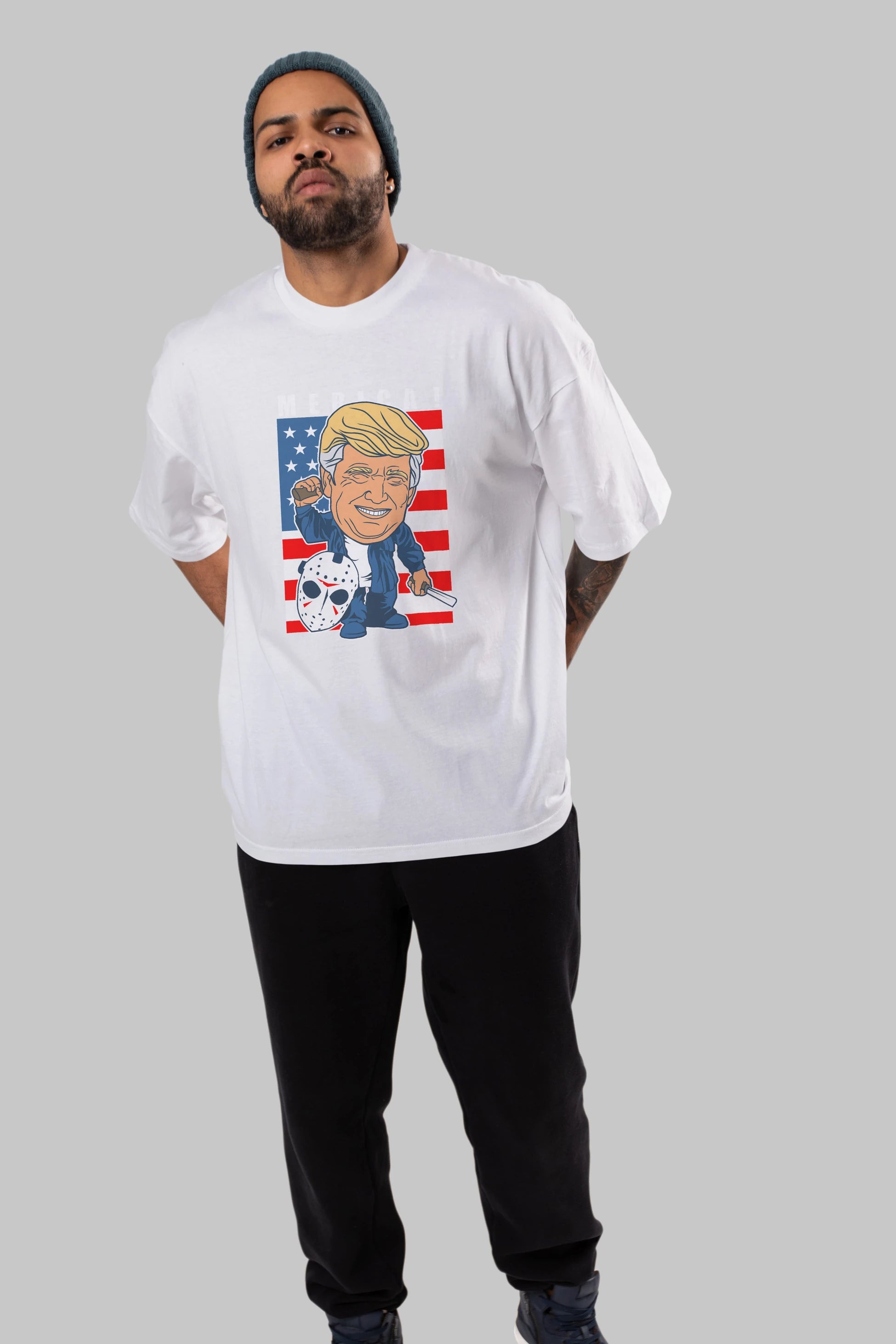 Jason Voorhess Trump Ön Baskılı Oversize t-shirt Erkek Kadın Unisex %100 Pamuk tişort