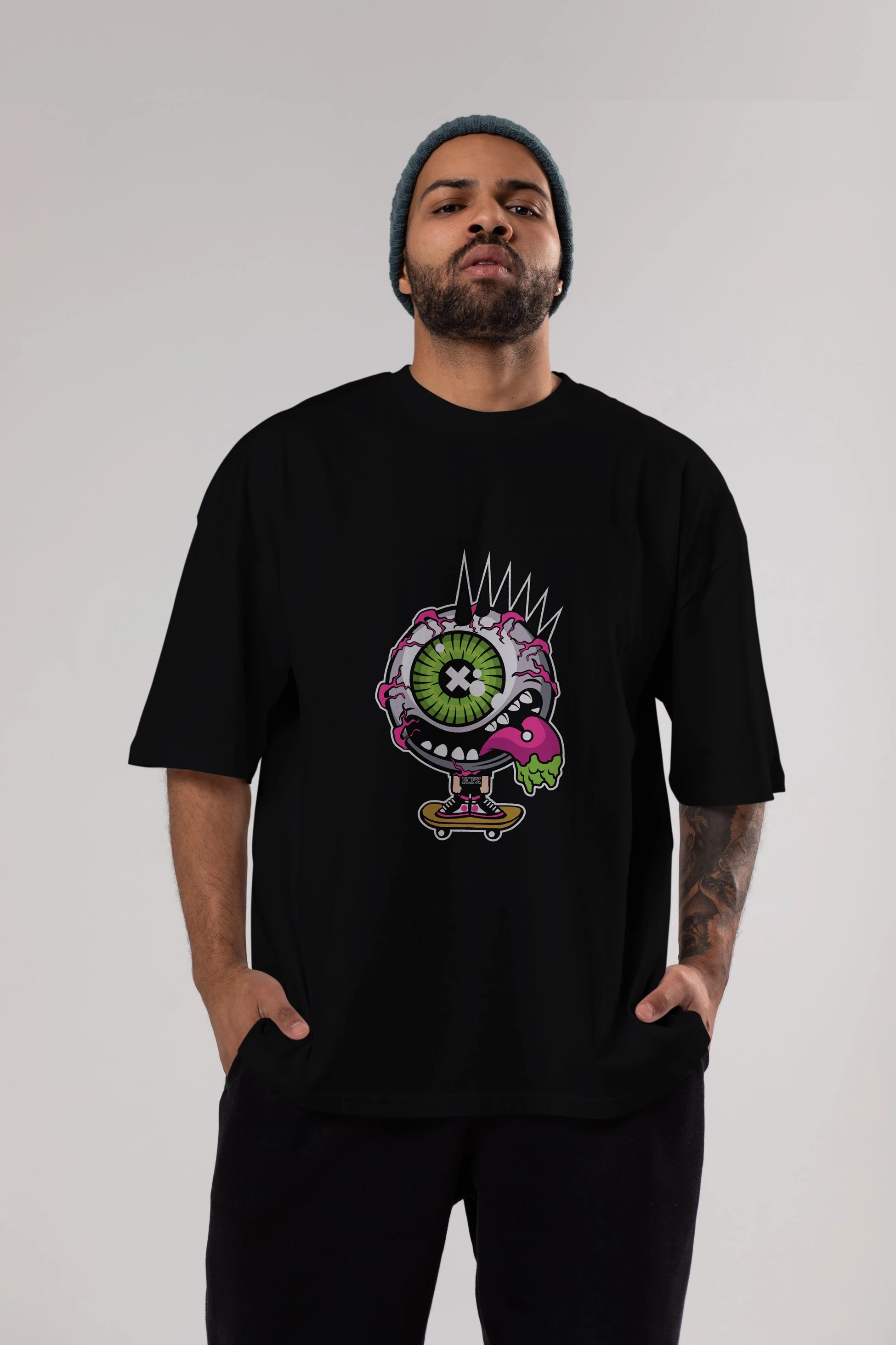 Eye Monster Skater Ön Baskılı Oversize t-shirt Erkek Kadın Unisex %100 Pamuk tişort