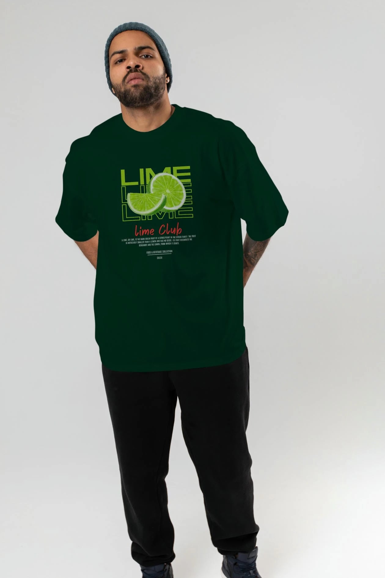 Lime Kokteyl Serisi ön Baskılı Oversize t-shirt Erkek Kadın %100 Pamuk Bisiklet Yaka tişort